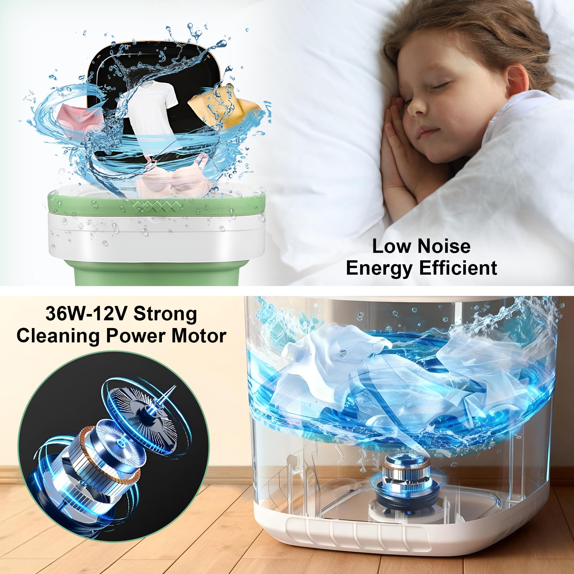 16L Portable Washing Machine - Deep Cleaning Collapsible Mini Washer Small Washing Machine with Spin Basket 3 Wash Modes Timer - Portable Clothes Washer for Travel Apartment Camping Dorm Hotel Home — view 4