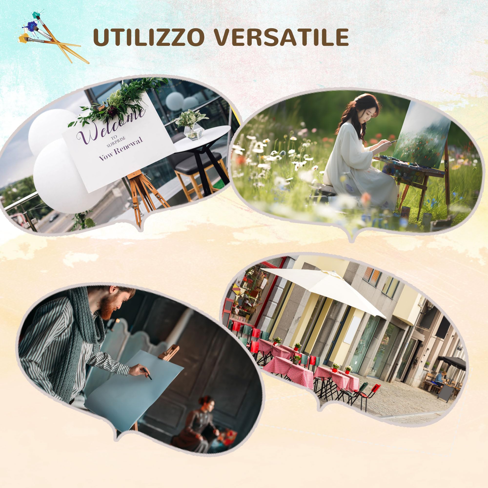 Vinsetto Cavalletto per Pittura Pieghevole in Legno di Faggio, Cavalletto Dipingere con Angolazione e Altezza Regolabile, 93x84x183 cm, Color Legno