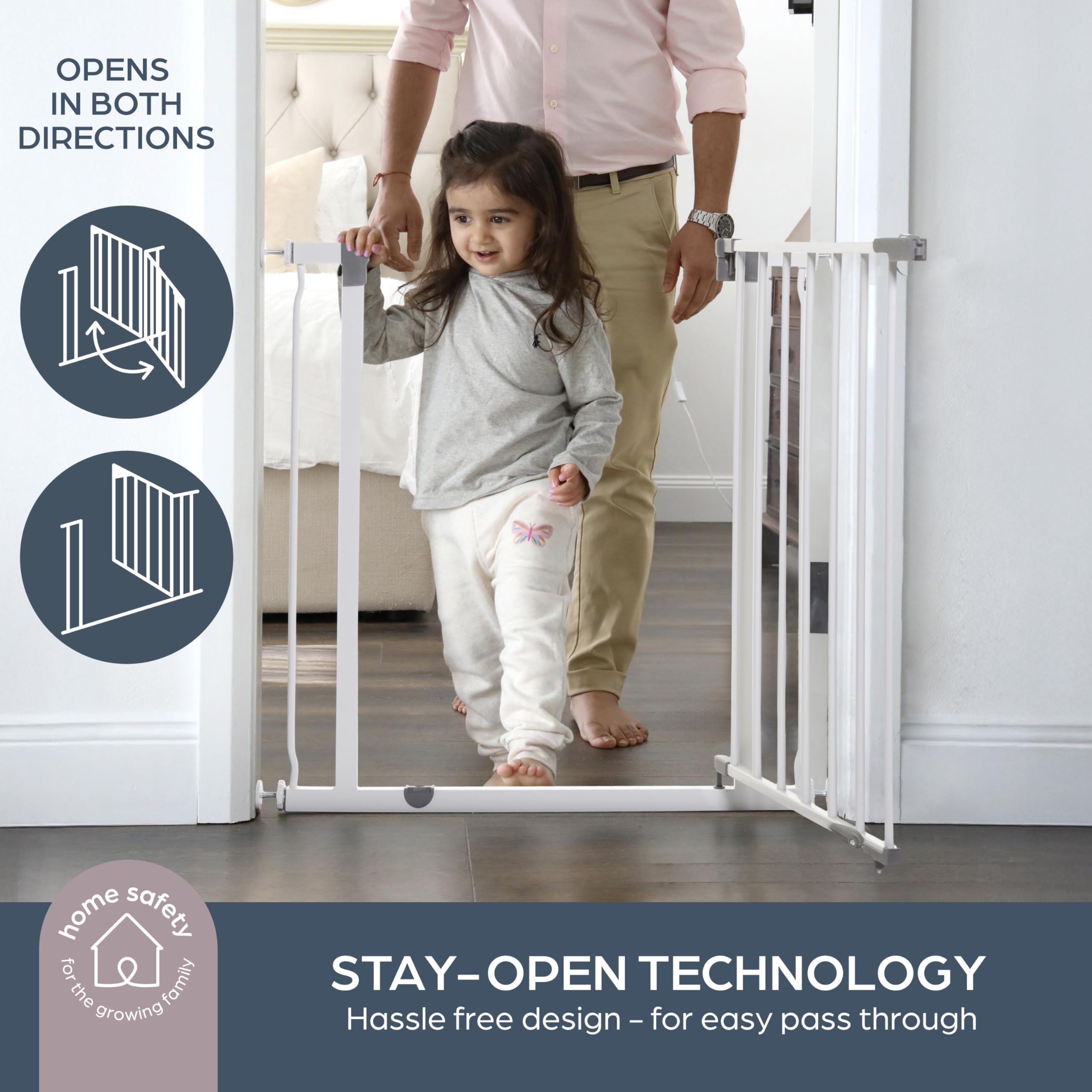 Dreambaby Liberty Walk Thru - Juego de Puerta de Seguridad para bebés, con Panel de extensión de 3.5 Pulgadas, se Adapta a Aberturas de 29.5 a 36.5 Pulgadas, Puertas de Seguridad montadas a presión