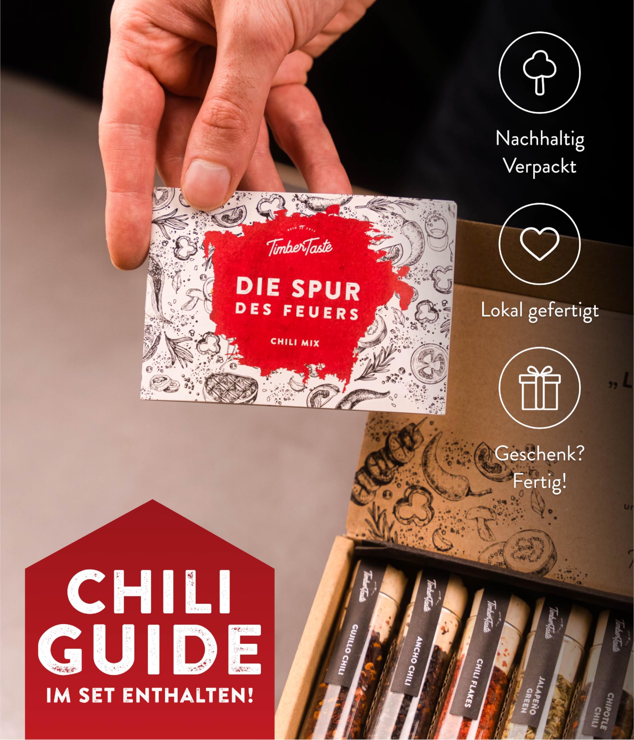 TIMBER TASTE® Chili Geschenkset 10er - Scharfe Gewürze bis 1,2 Mio Scoville Reaper Trinidad Scorpion Habanero Ghost Pepper