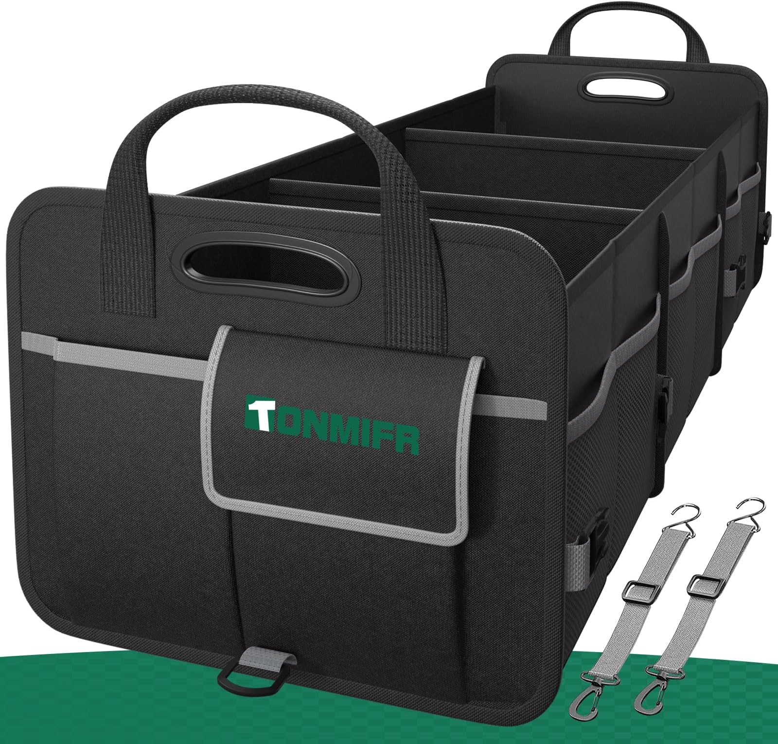 Heavy-Duty Car Boot Organiser & Multi-Compartment Storage Box for SUV/Hatchback/Estate, 600D Oxford Collapsible Tidy, 2 Securing Hooks & Reflective Strips - Large Capacity Organiser​ (92L)