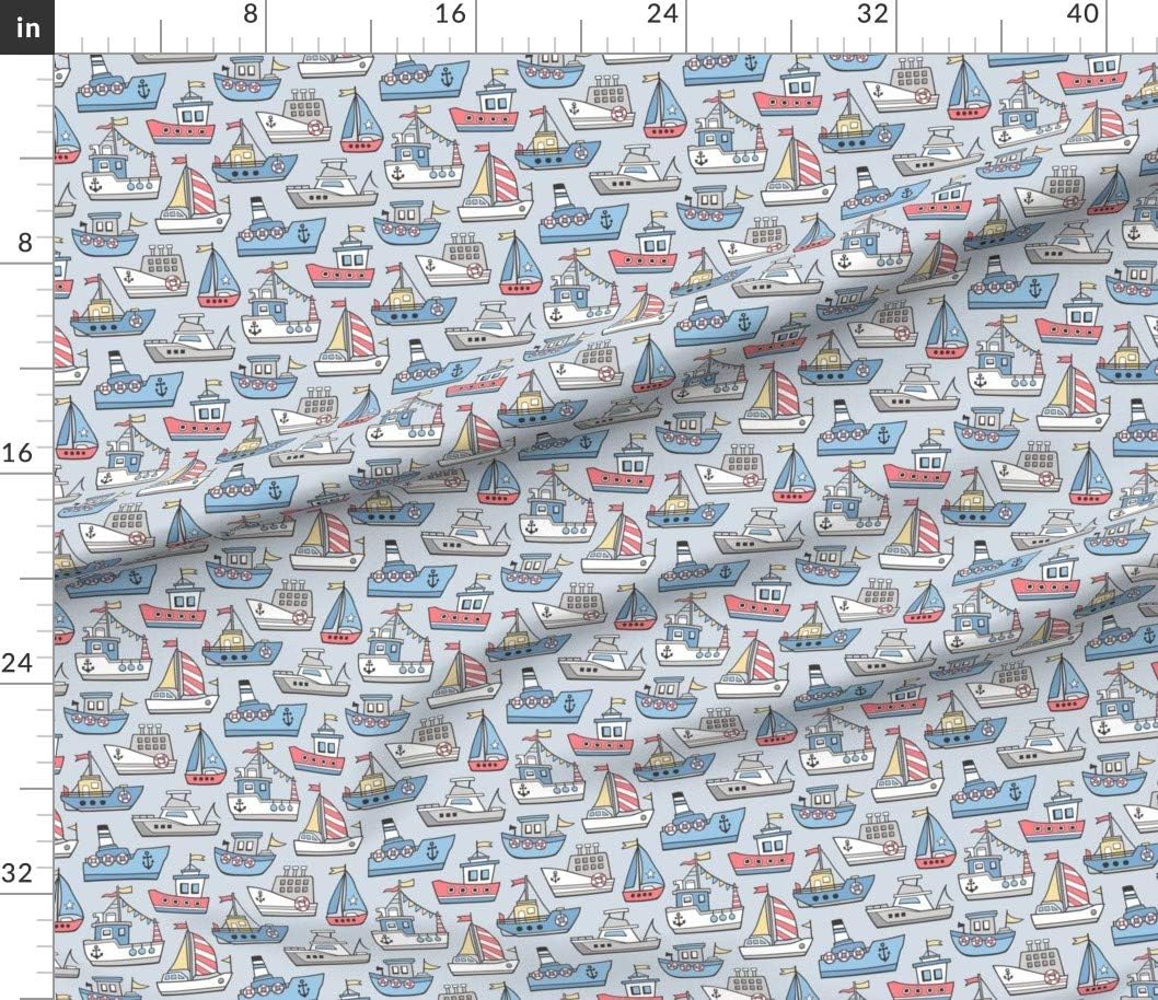 Spoonflower Fabric - Nautical Boats Beach Ocean Sailing Boy Printed on Petal Signature Cotton Fabric by The Yard - Sewing Quilting Apparel Crafts Decor