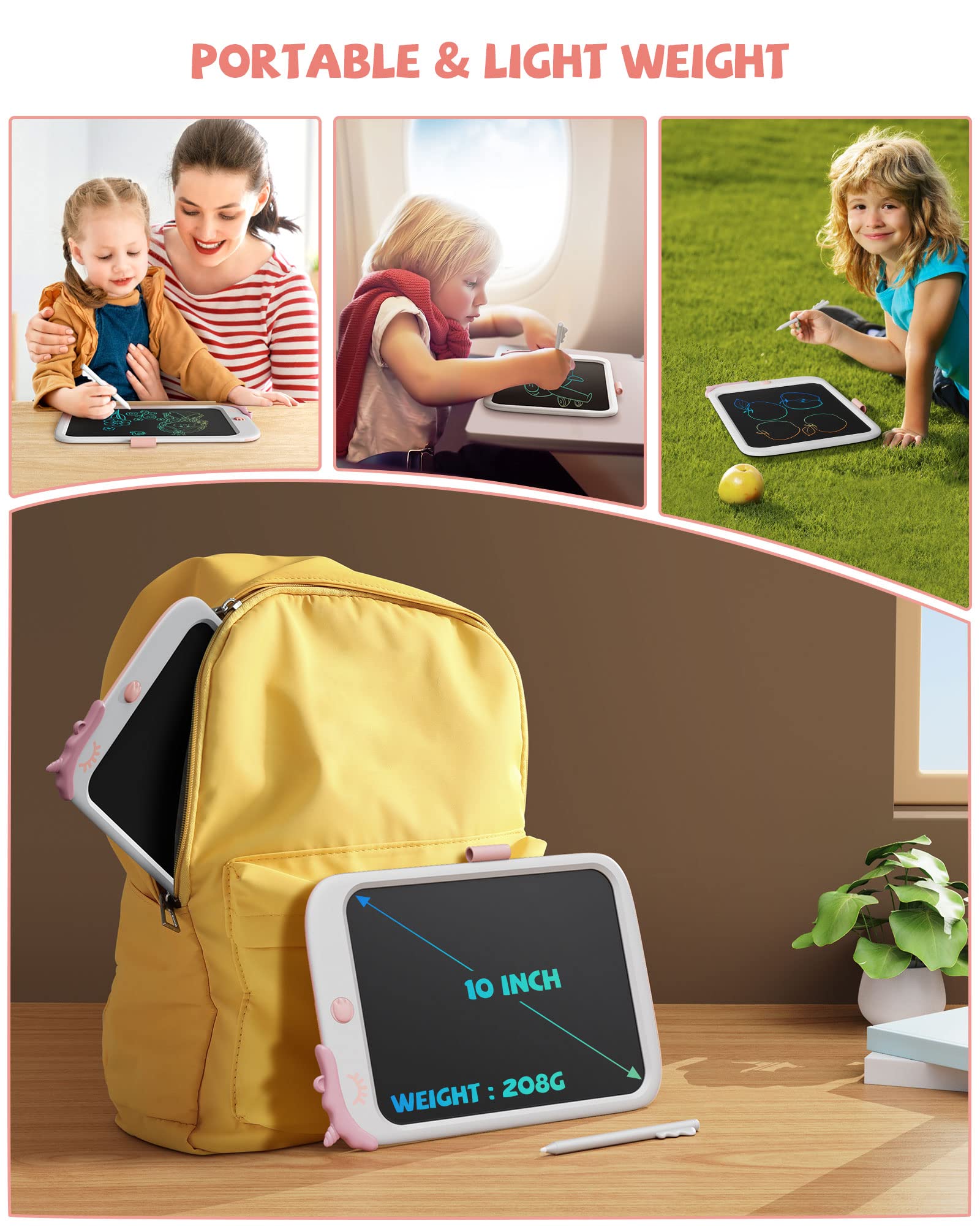 Lavagna LCD giocattolo unicorno per bambini, 10 pollici, blocco da disegno con funzione di blocco, portatile, regalo educativo per bambini da 3, 4, 5, 6, 7 anni (Bianco)