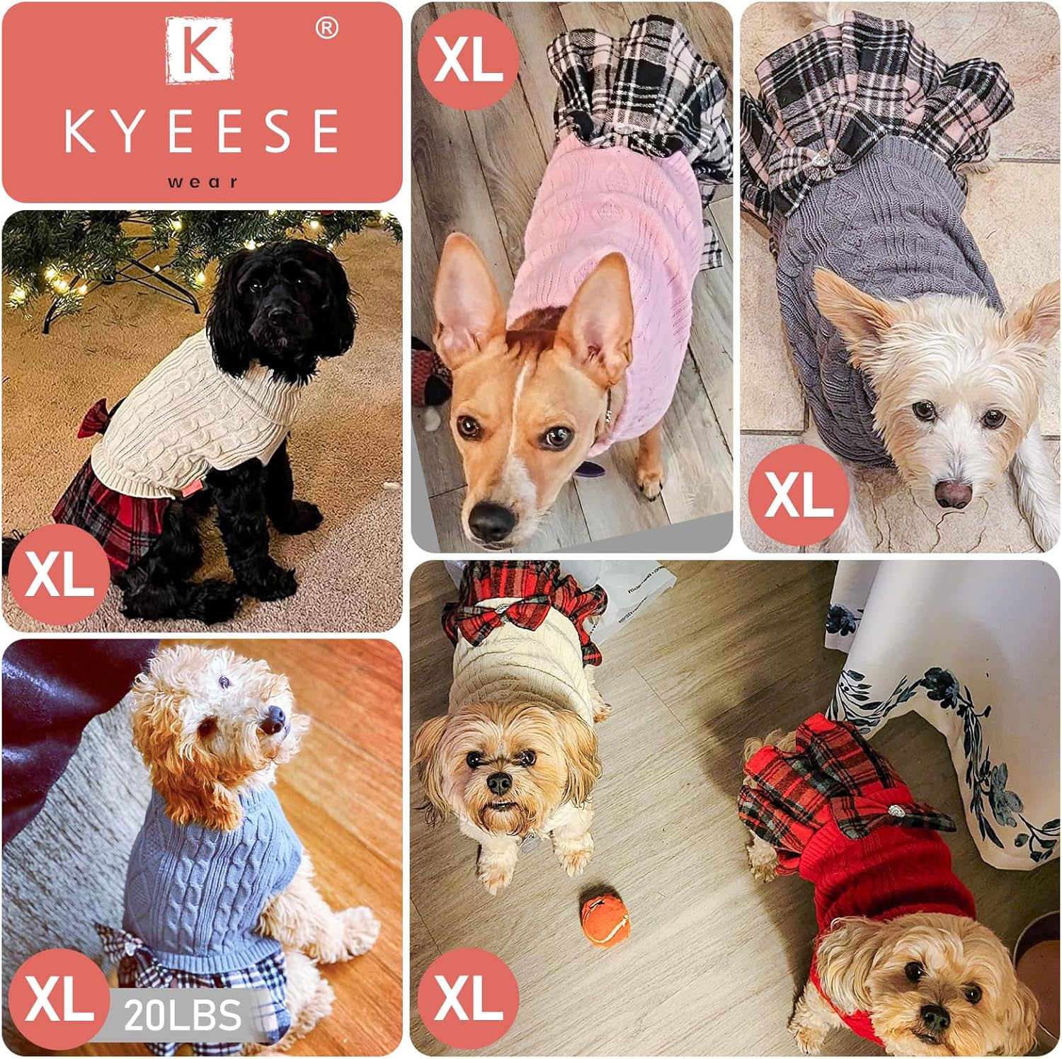 KYEESE Dog Sweater Stretchy Knitwear Pet Sweater Dress Soft Turtleneck Pet Coats Comfy Dogs Clothes with Bowtie Thick Dog Sweaters for Small Dogs Male, Grey, X-Large