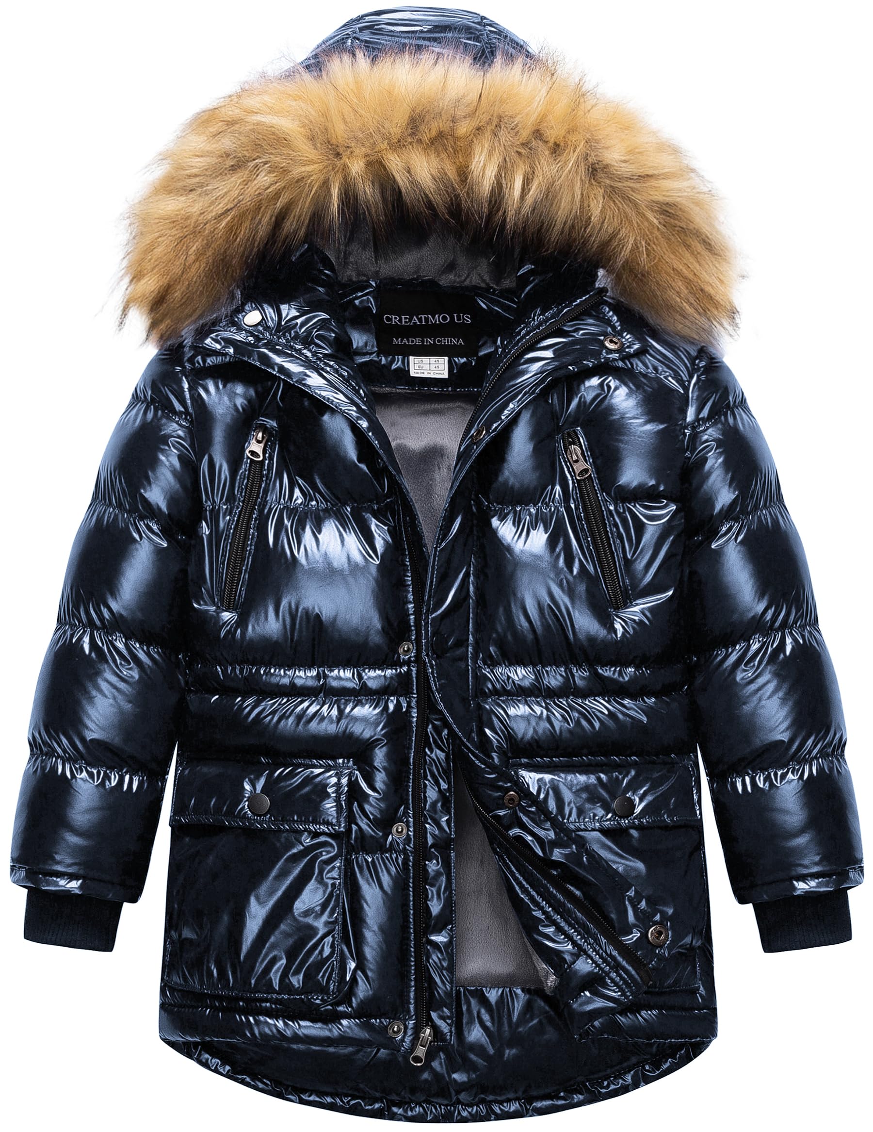 CREATMO US Boy's Winter Parka Water Resistant Hooded Puffer Fleece Lined Jackets Coats