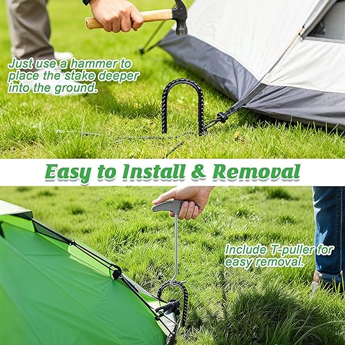 Miniatura 5 de Gtongoko Paquete de 12 anclajes de estacas para trampolín de viento alto, anclajes de suelo de 12 pulgadas resistentes, kit de anclaje de amarre