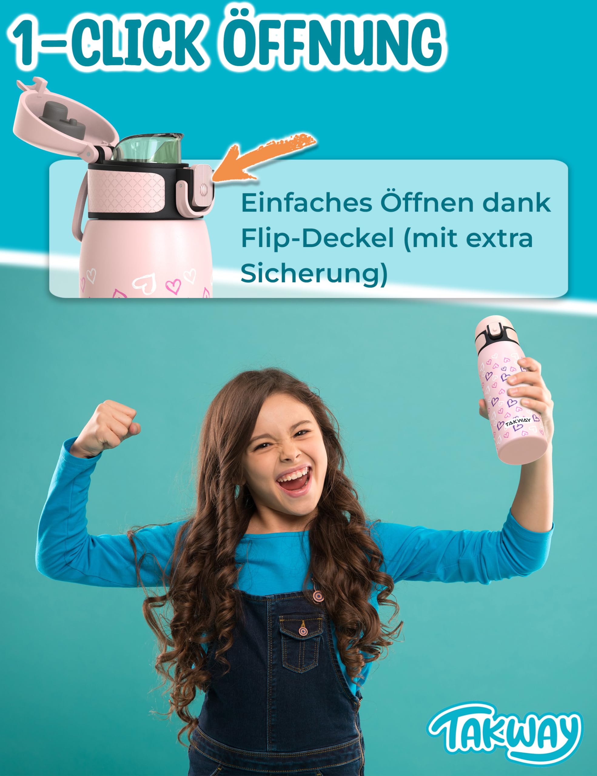 Edelstahl Trinkflasche Kinder 550ml - Auslaufsicher, isoliert und Kohlensäure geeignet - Flasche für Schule, Sport (Dinosaurier)