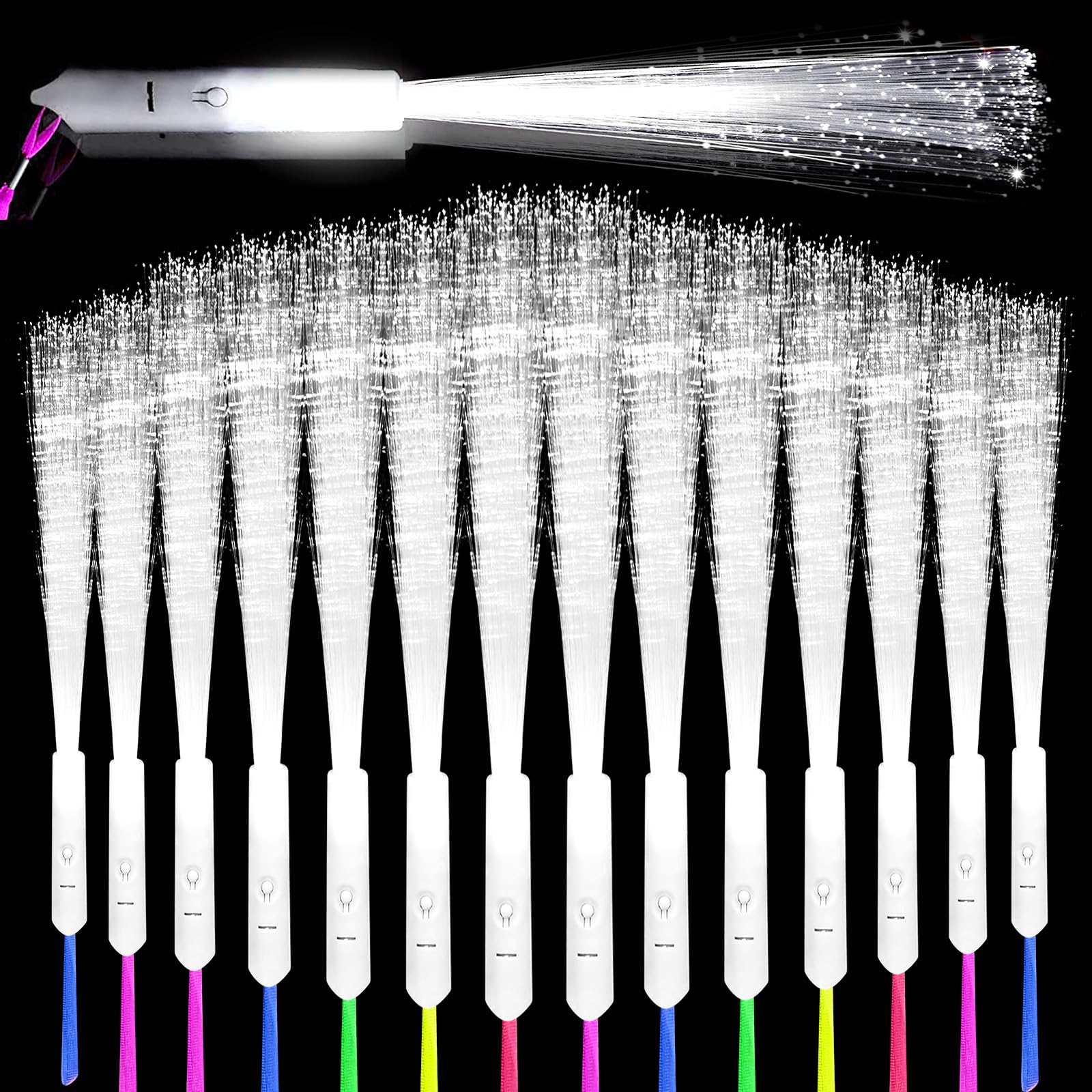 Vegena Varillas luminosas de fibra de vidrio, 30 unidades, color blanco, juego de plumero luminoso, LED de fibra de vidrio, 3 modos, varillas luminosas de fibra de vidrio, para fiestas, conciertos