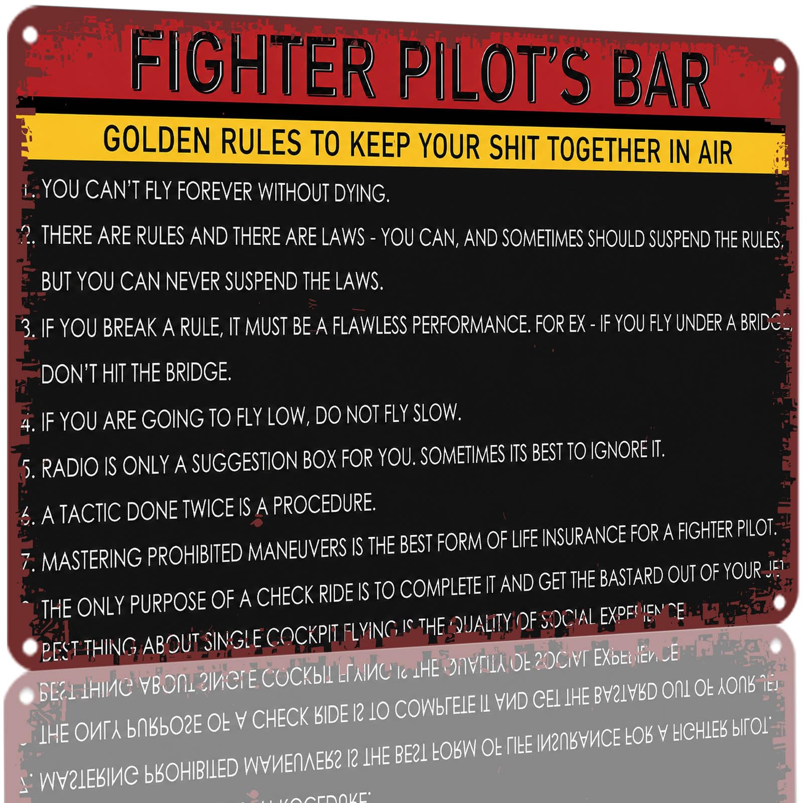 Kwqdozf As Pic 8X12 Inch Aluminum Metal Sign Vintage Fighter Pilot Bar Golden Rules Wall D