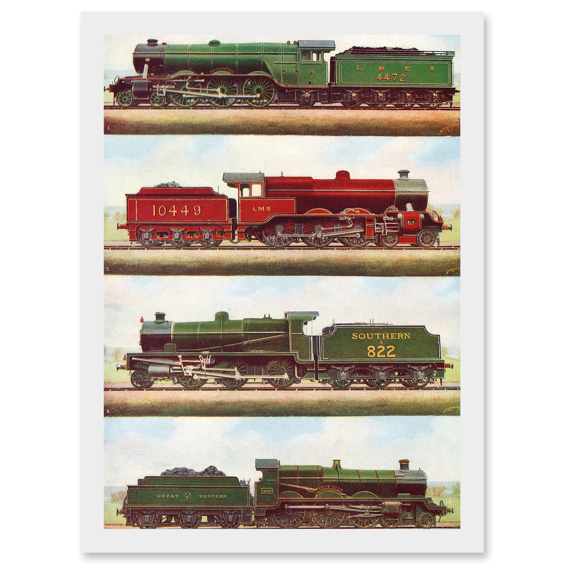 Artery8 Train Steam Engine Railway Locomotive A4 Artwork Framed Wall Art Print