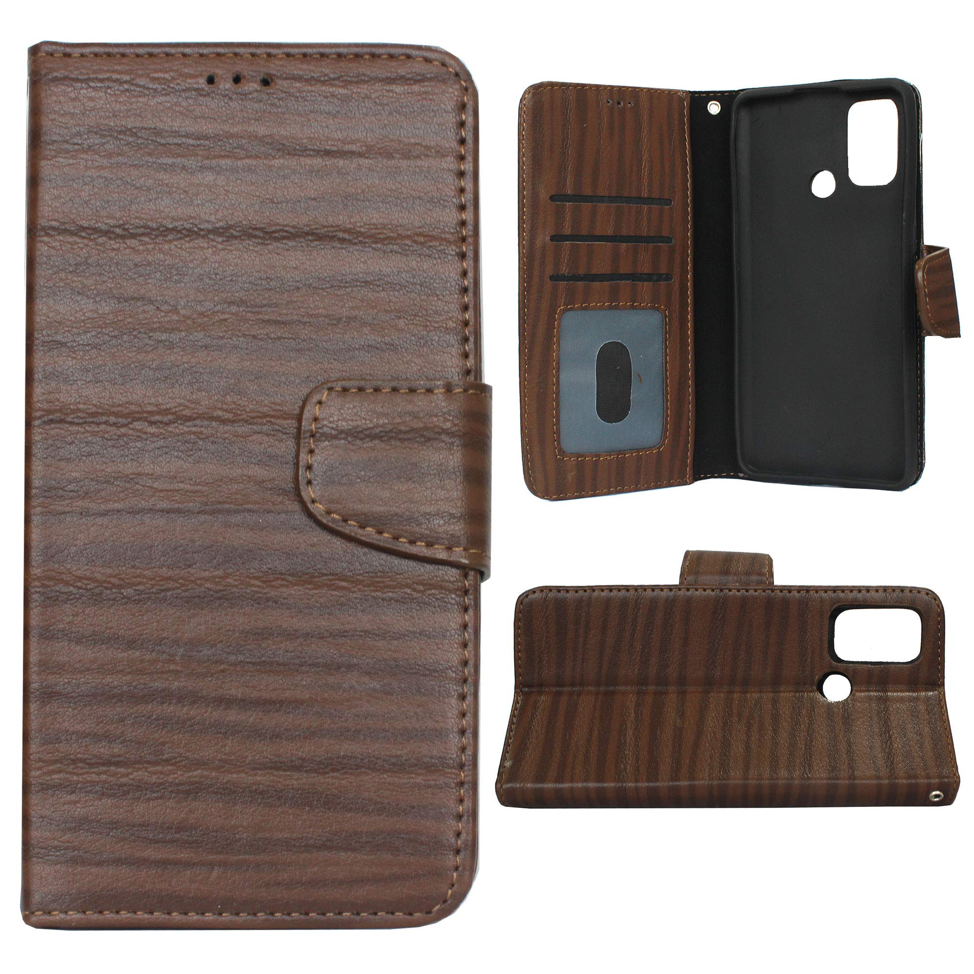 KBV Stylish Leather Flip Cover Card Holder Case for Oppo A53 (Walnut Brown)