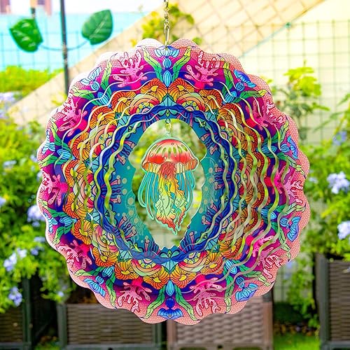 Jellyfish Wind Spinners Hanging Metal Wind Spinner for Outdoor &