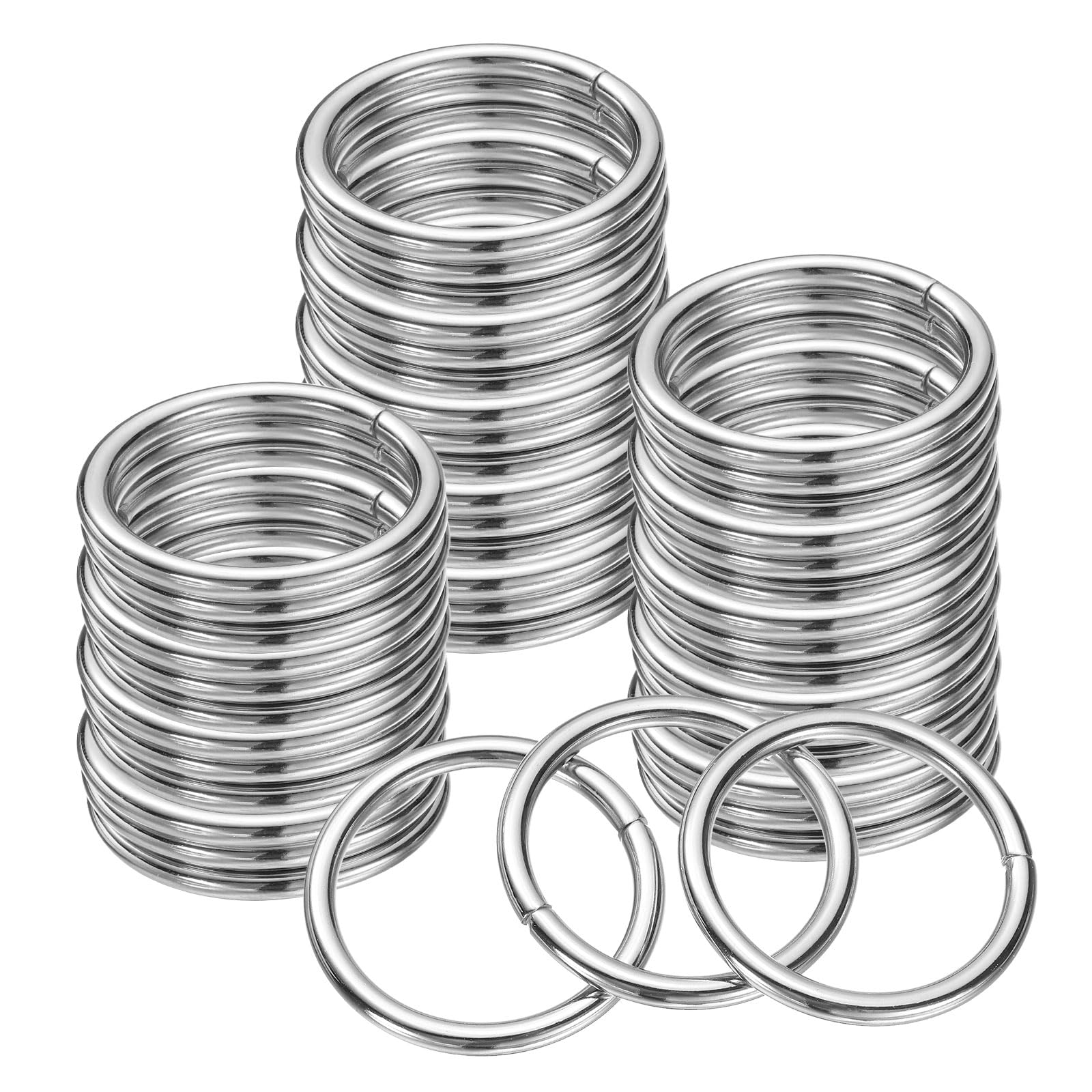 sourcing map 100Pcs Metal O Rings for Crafts, 1.5 Inch Round Ring Buckles Small Welded Multi-Purpose Metal Rings for Camping Dog Luggage Belt Craft DIY Accessories, Silver Tone