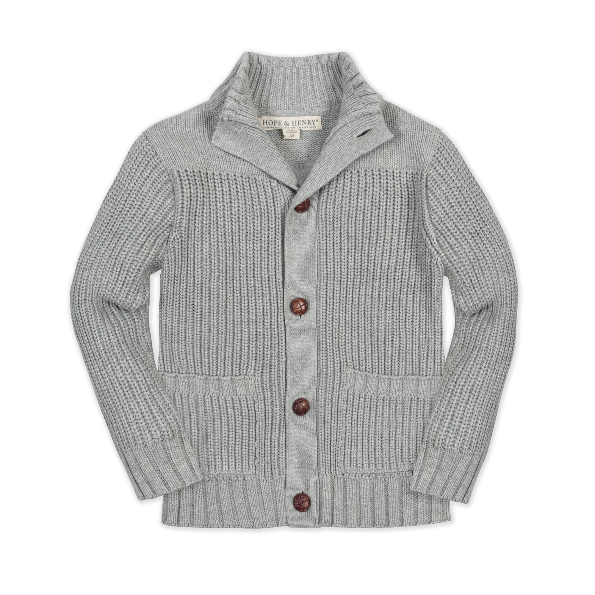 Hope & Henry Baby Boys' Organic Long Sleeve Mock Neck Cardigan, 12-18 Months, Dark Gray Heather