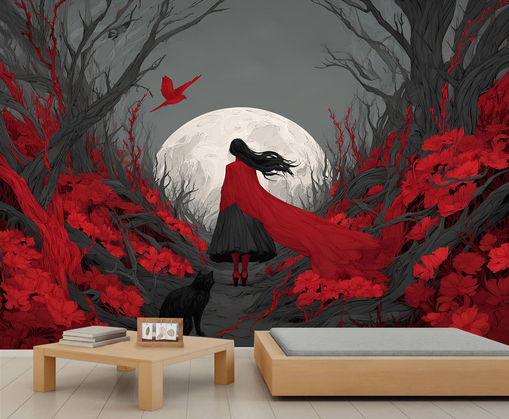Girl Wallpaper Red Forest Wall Murals for Bedroom Gothic Wallpaper Living Room Kids Room Living Room Mural Poster 450 X 300 cm