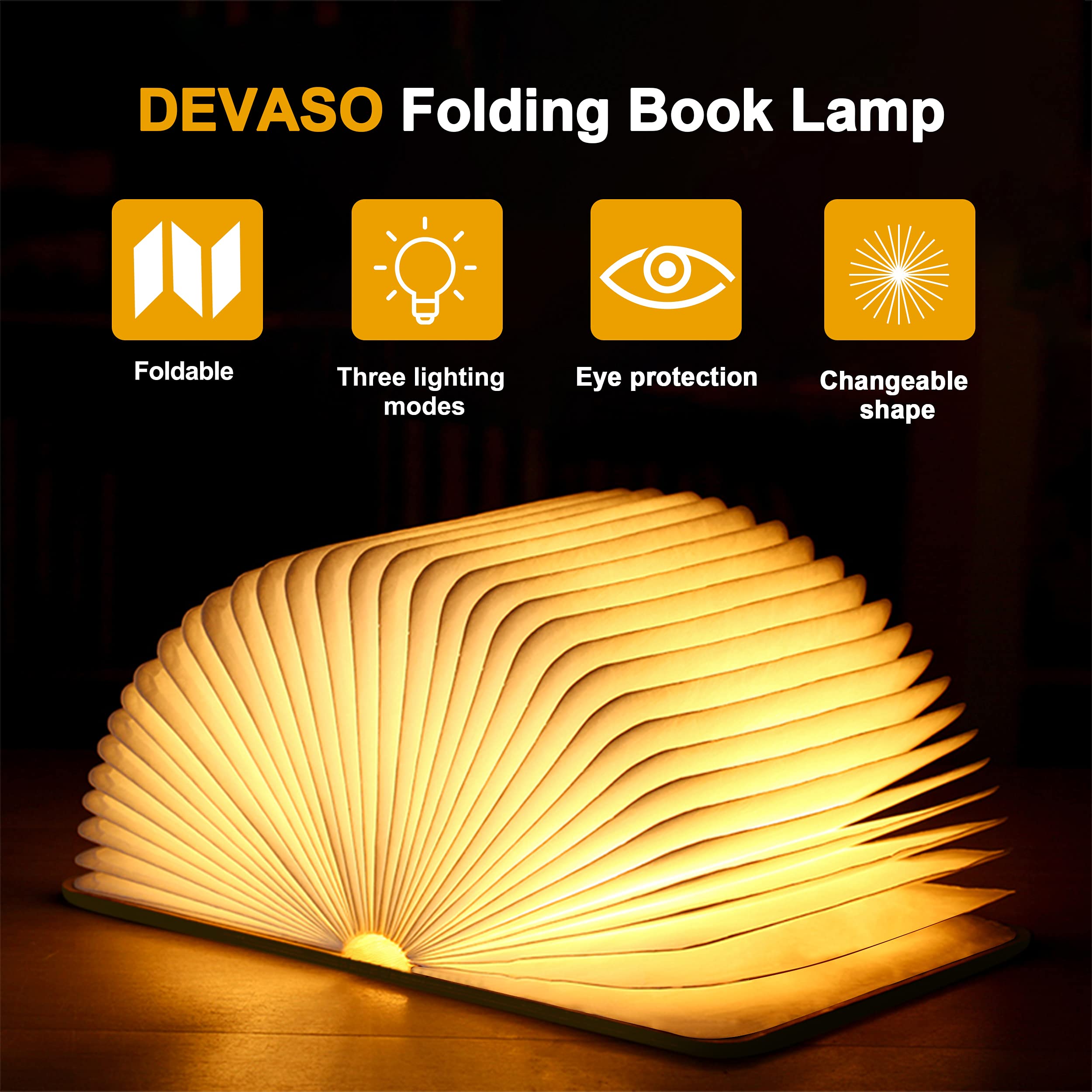 DEVASO Lampada Libro Led Pieghevole in 3 Colori Lampada Libro Decorazioni Casa, Camera e Ufficio | Idea Regalo Originale per Compleanno e Natale, Donna e Uomo (21 * 15 * 2.3cm)