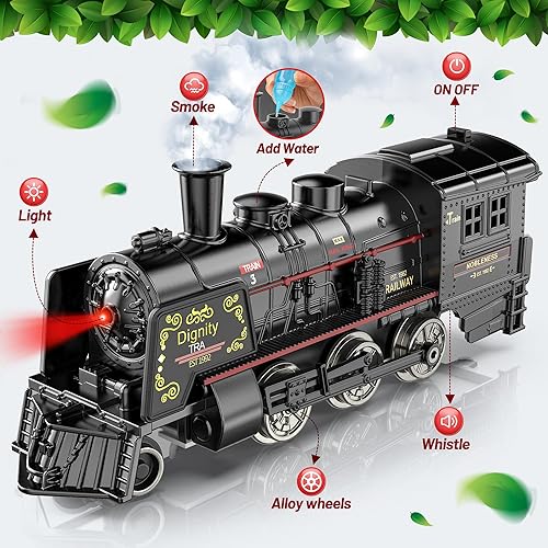 Miniatura 2 de Hot Bee Juego de tren  Modelo de juguetes de tren con vagones de pasajeros brillantes, locomotora de vapor y pistas, trenes eléctricos de metal con