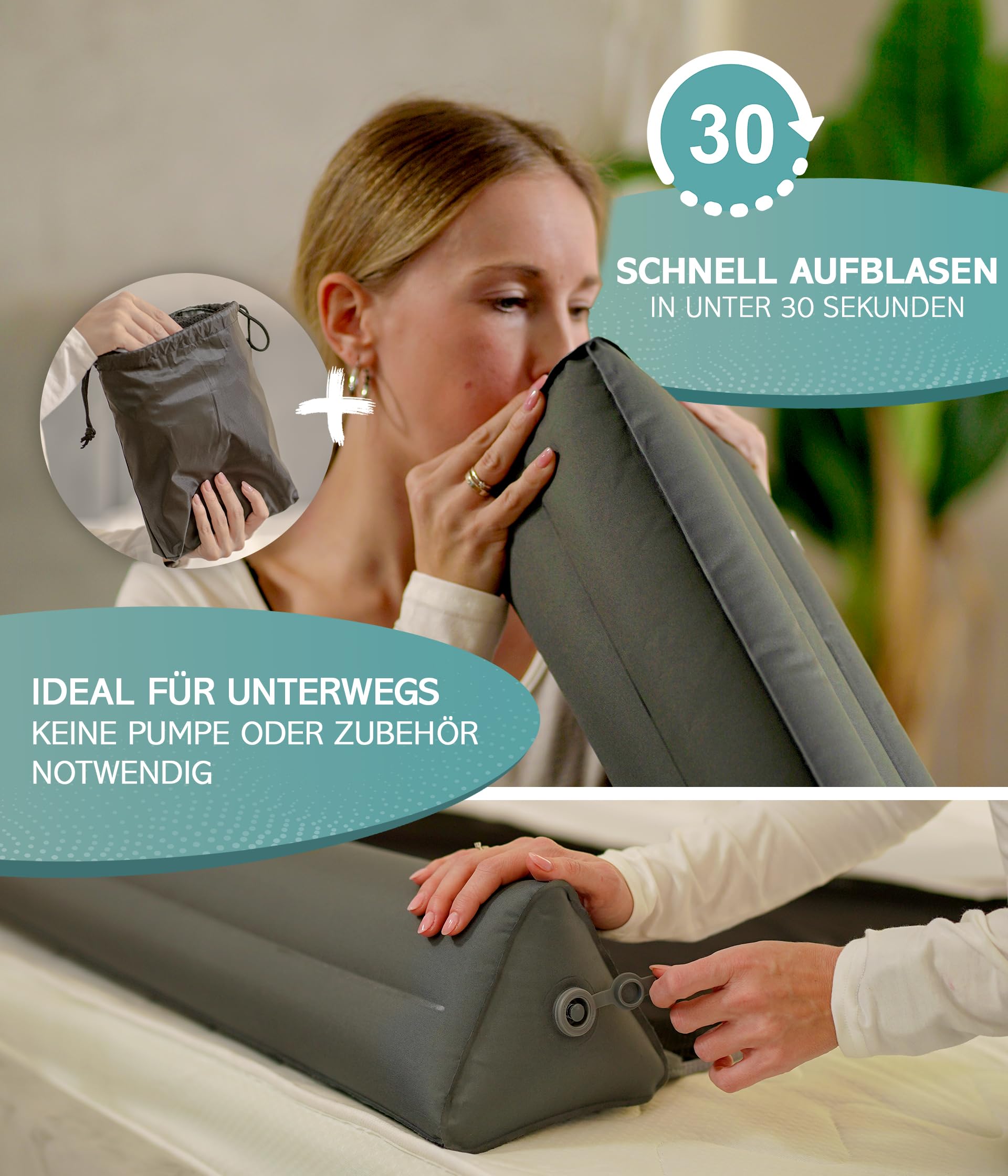 RAWVEL® Rausfallschutz aufblasbar 130cm Light - [NEU 2025] - passend für alle Betten Zuhause & auf Reisen - Rausfallschutz Bett Reise BPA Frei & Laborgeprüft - Rausfallschutz Boxspringbett (1er Set)