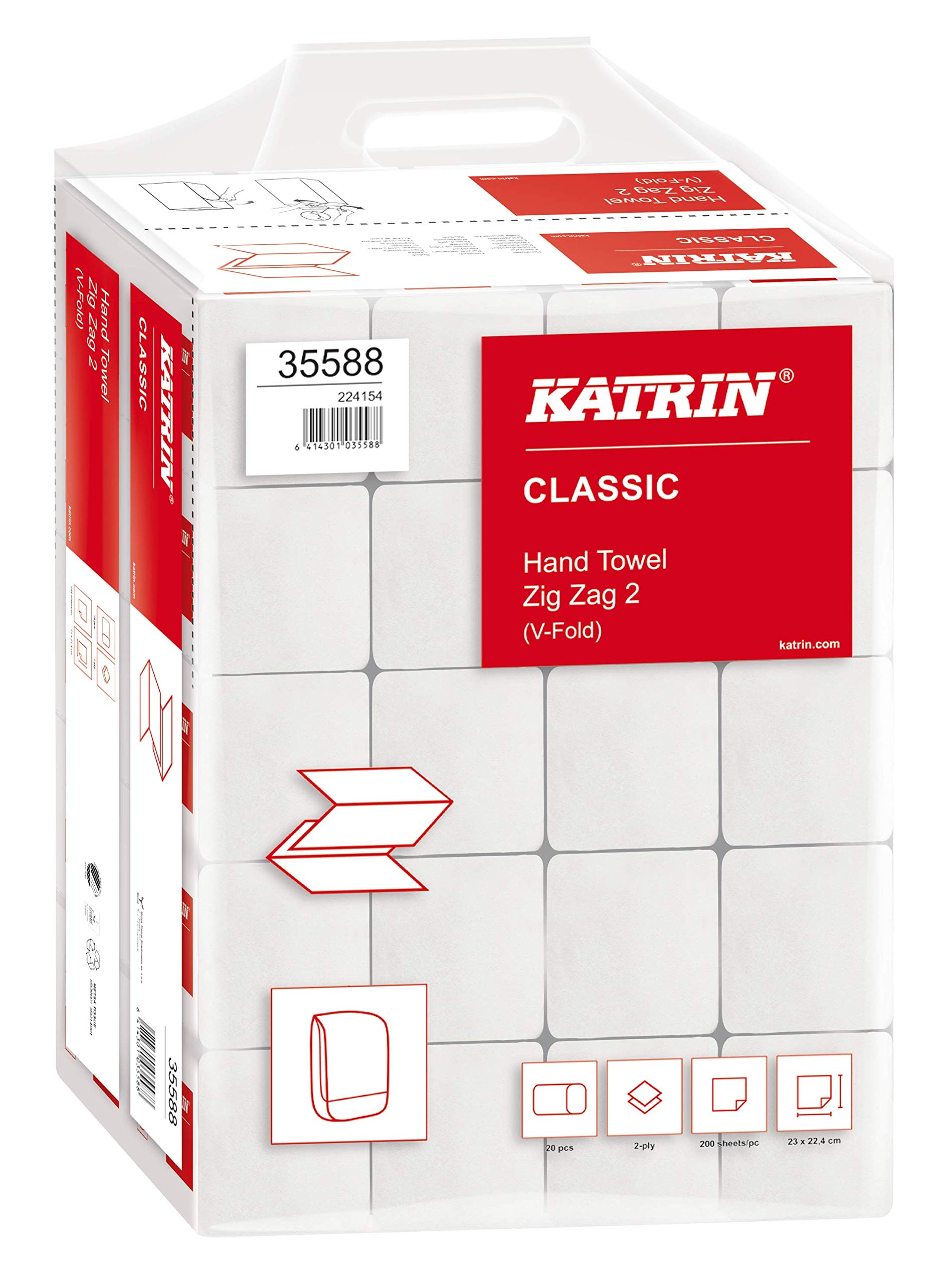 Ręcznik składany Katrin Classic ZZ neutralny, biały, 2-warstwowy, 24,4x23 cm, złożony ZZ, 20x200=4000 chusteczek w woreczku foliowym #93961
