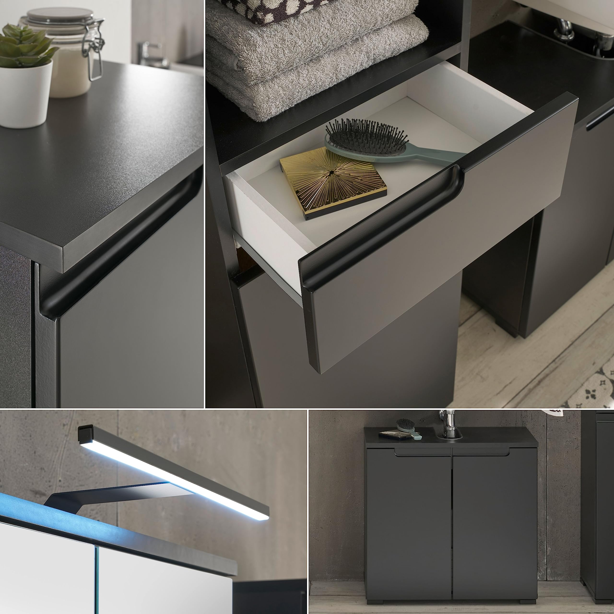 SPICE Badezimmer Hängeschrank in Schwarz matt - Badezimmerschrank Bad Schrank mit viel Stauraum - 40 x 66,5 x 23 cm (B/H/T)