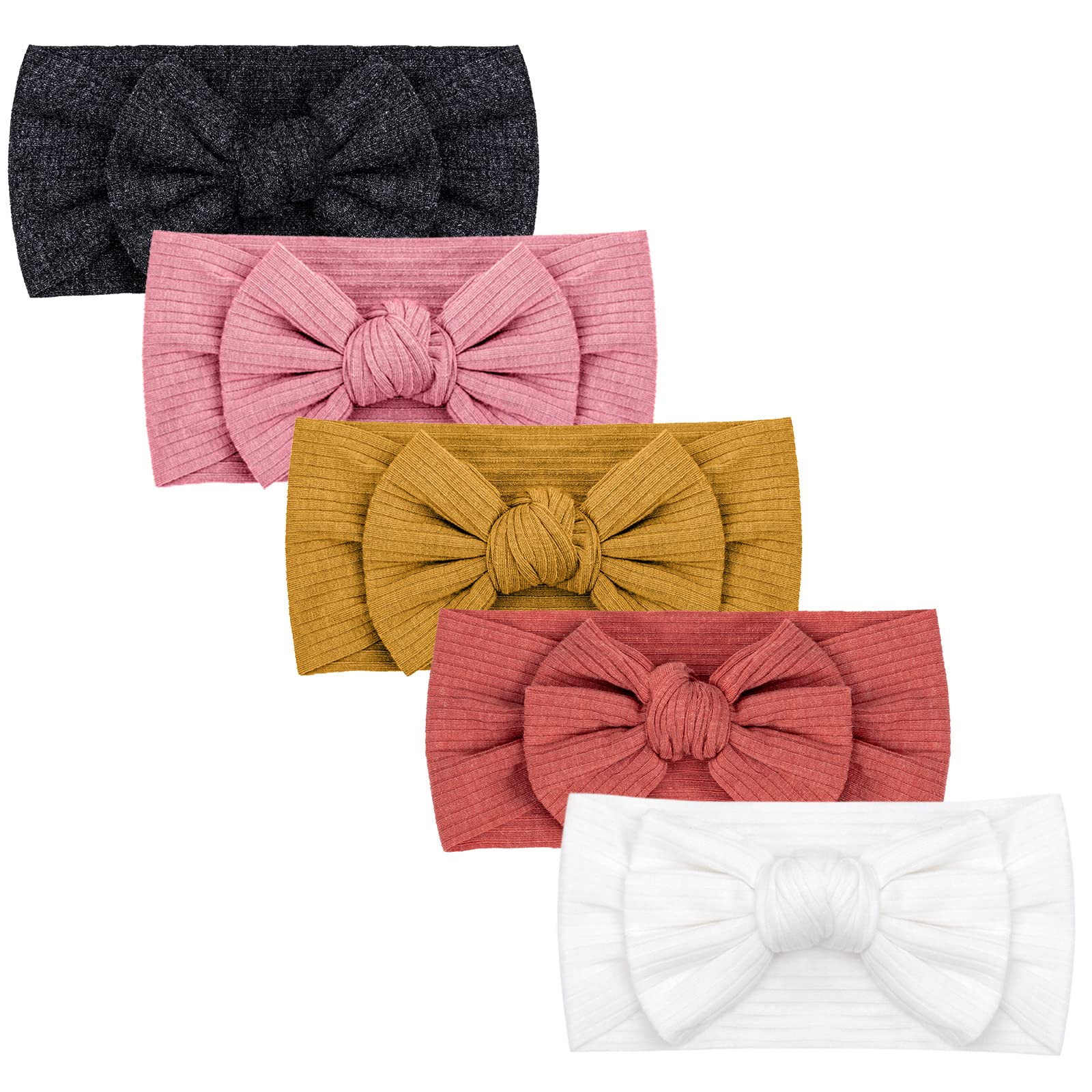 DRESHOW 5 Pack Baby Headbands for Girls Newborn Baby Nylon Headbands with Bows Hair Accessories
