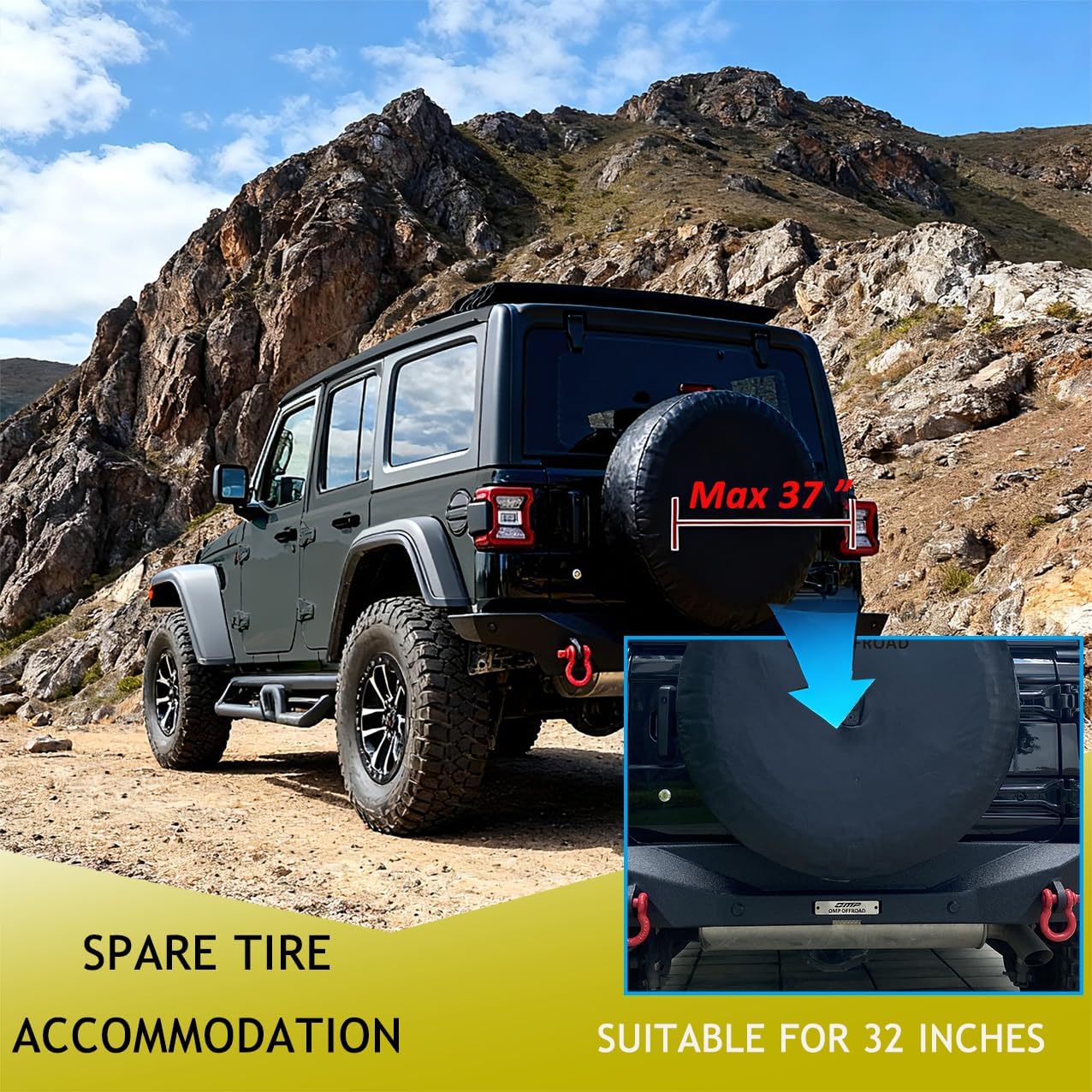 OMP Offroad Wrangler JL Rear Bumper compatible for Jeep Wrangler 2018-2025 - OffRoad Design with License Plate Mount Black Textured Steel, Heavy-Duty Protection