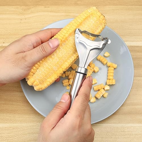 Miniatura 7 de 2 piezas de pelador de maíz, pelador de mazorca de maíz de acero inoxidable, pelador de maíz mágico para maíz en la mazorca, herramienta para pelar