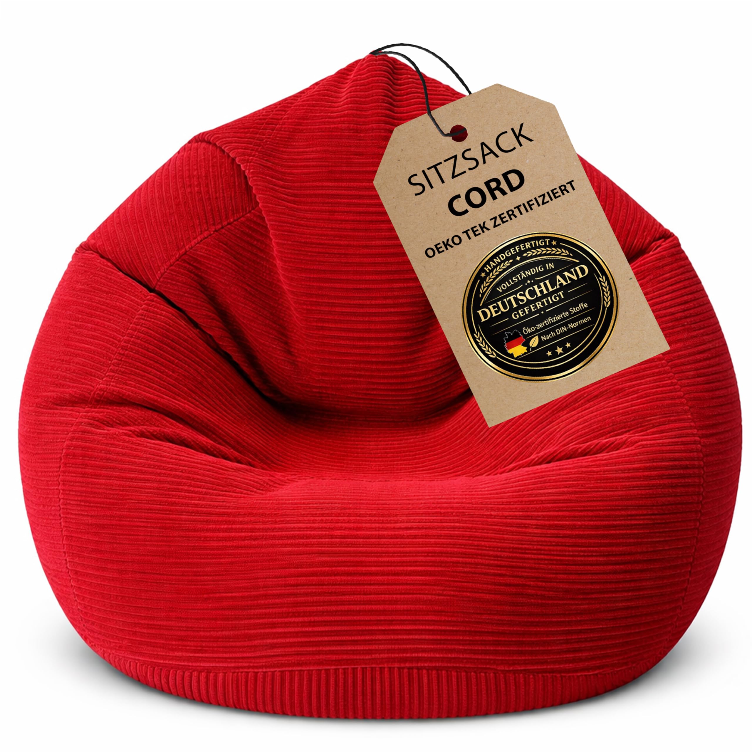 BuBiBag Premium Sitzsack Cord XXL – Fertig befüllt & Oeko-Tex Zertifiziert – Kratzfester Breitcord Gaming Sessel – Robuster Bean Bag für Kinder & Erwachsene – Pflegeleicht