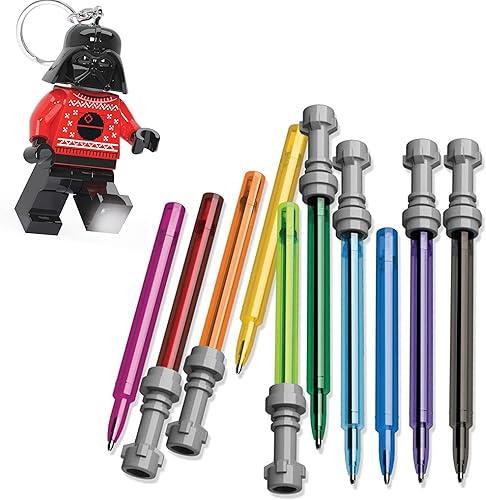 Miniatura 1 de IQ LEGO Star Wars - Bolígrafo de gel con sable de luz, paquete de 10 unidades y llavero de suéter feo de Darth Vader