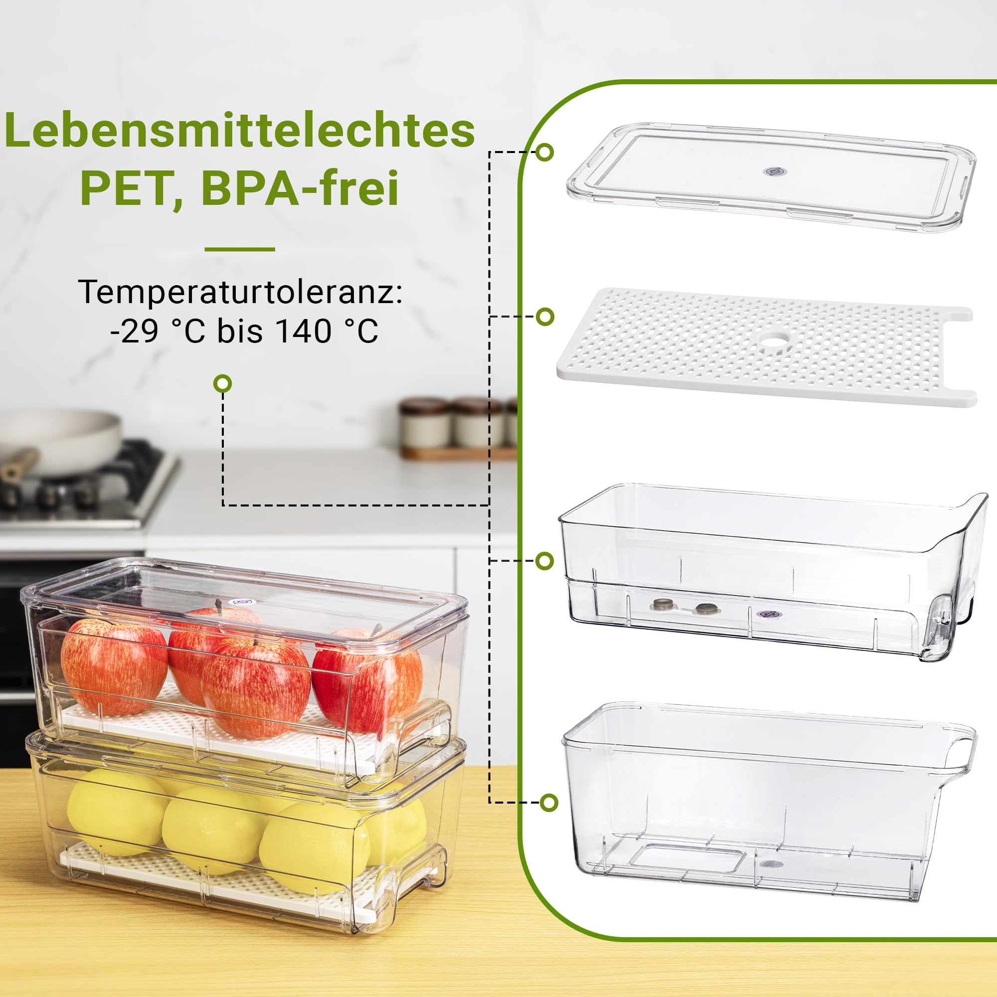 Imncya 6er-Pack stapelbare Auszugsschubladen für den Kühlschrank, transparente Kühlschrankschubladen mit Deckeln, stapelbare Aufbewahrungsschubladen für Gemüse, Obst und Lebensmittel