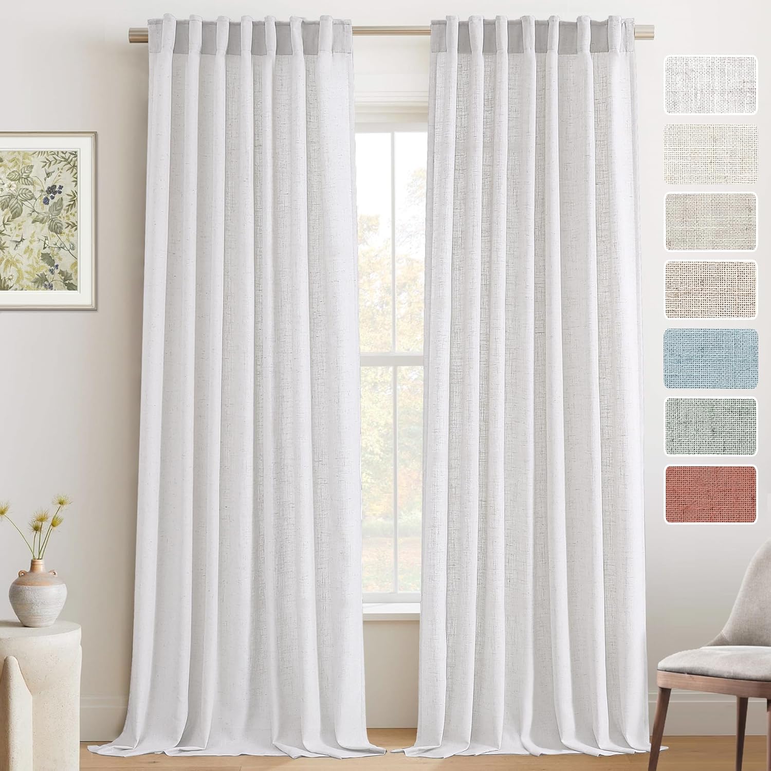 PrinceDeco Natural Linen Curtains 96 Inches Long Real Linen