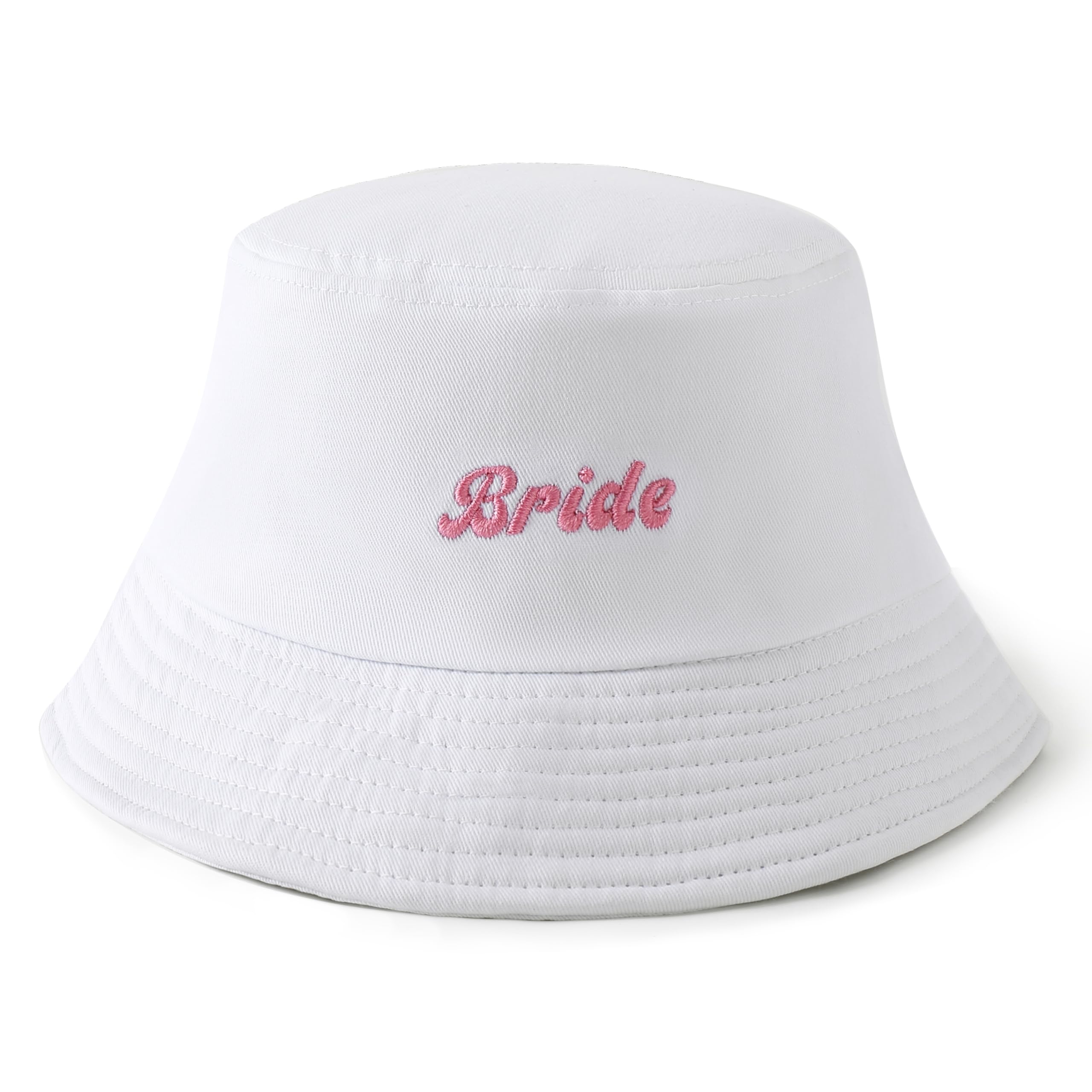 Coucoland White Bride Bucket Hat - Bride Beach Sun Hat Outfit Bachelorette Party Accessory for Wedding Engagement Outdoor