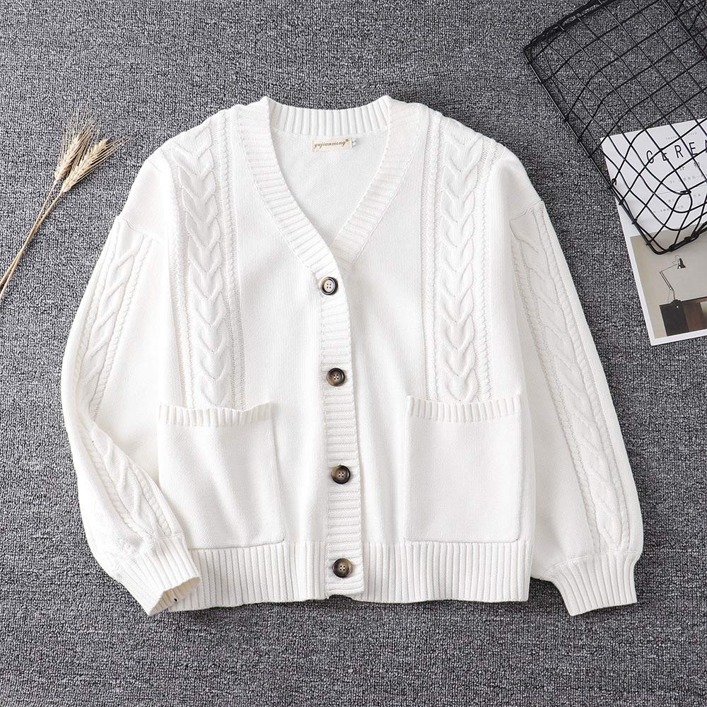 Rebeca De Punto Mujer, Chaqueta De Punto De Manga Larga De Color Liso para Mujer, Chaqueta De Botones Sueltos, Cuello En V Rojo, Chaqueta De Rayas Retorcidas Gruesas De Punto Acanalado con