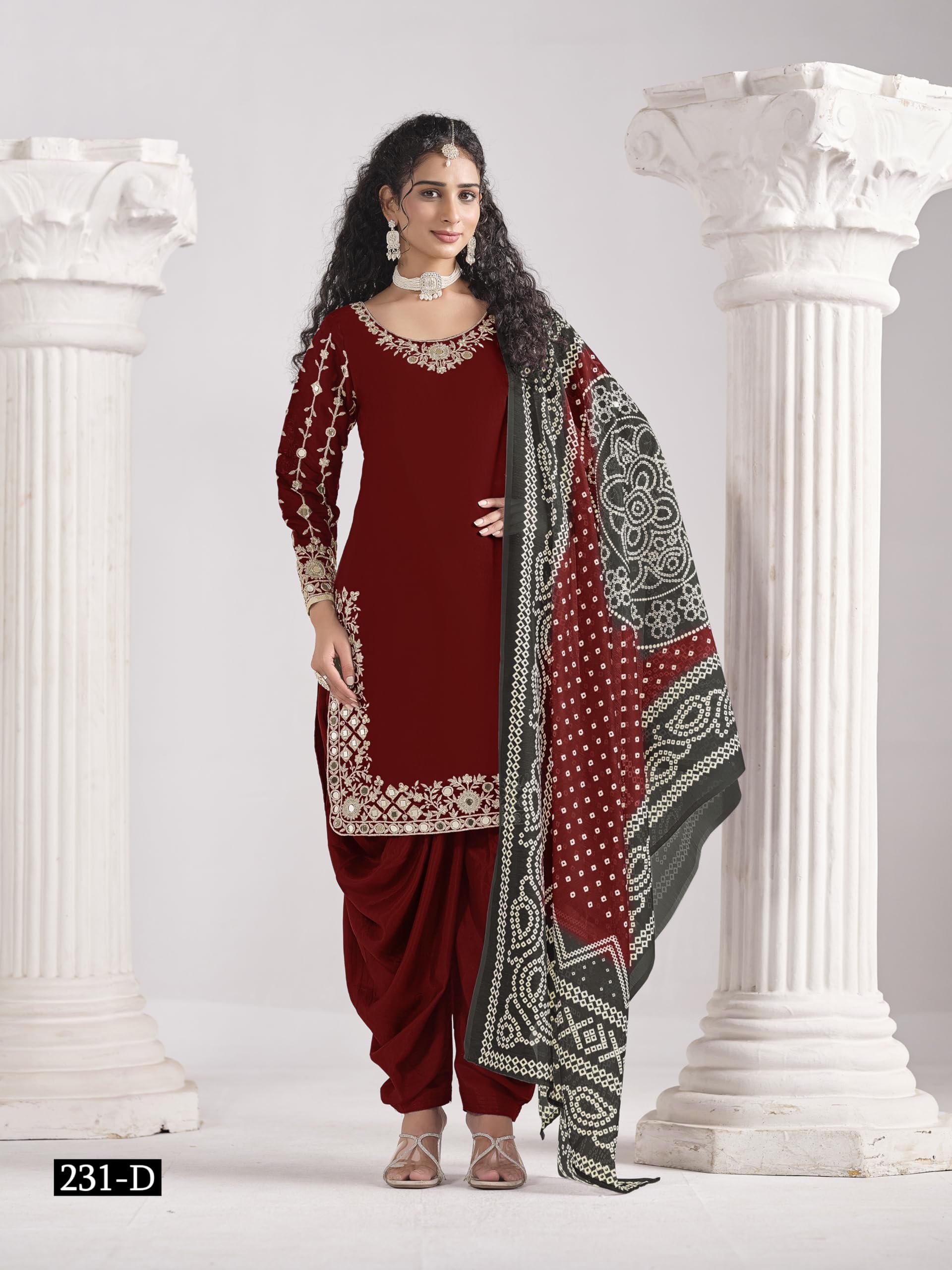 Designer Roman Silk Embroidered Patiala Salwar Suit with Printed Dupatta for Women Festive Party Wear