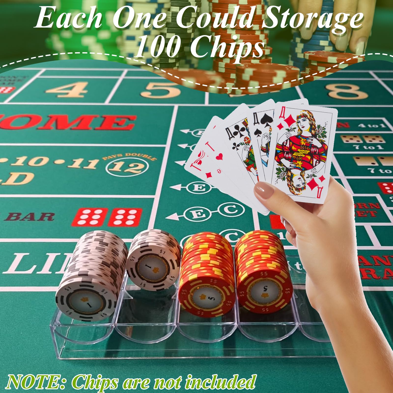 SENENQU Lot de 10 étagères à jetons de poker en acrylique transparent avec couvercles, plateau de casino pour jetons de poker Texas Hold'em, Blackjack, 100 jetons chacun