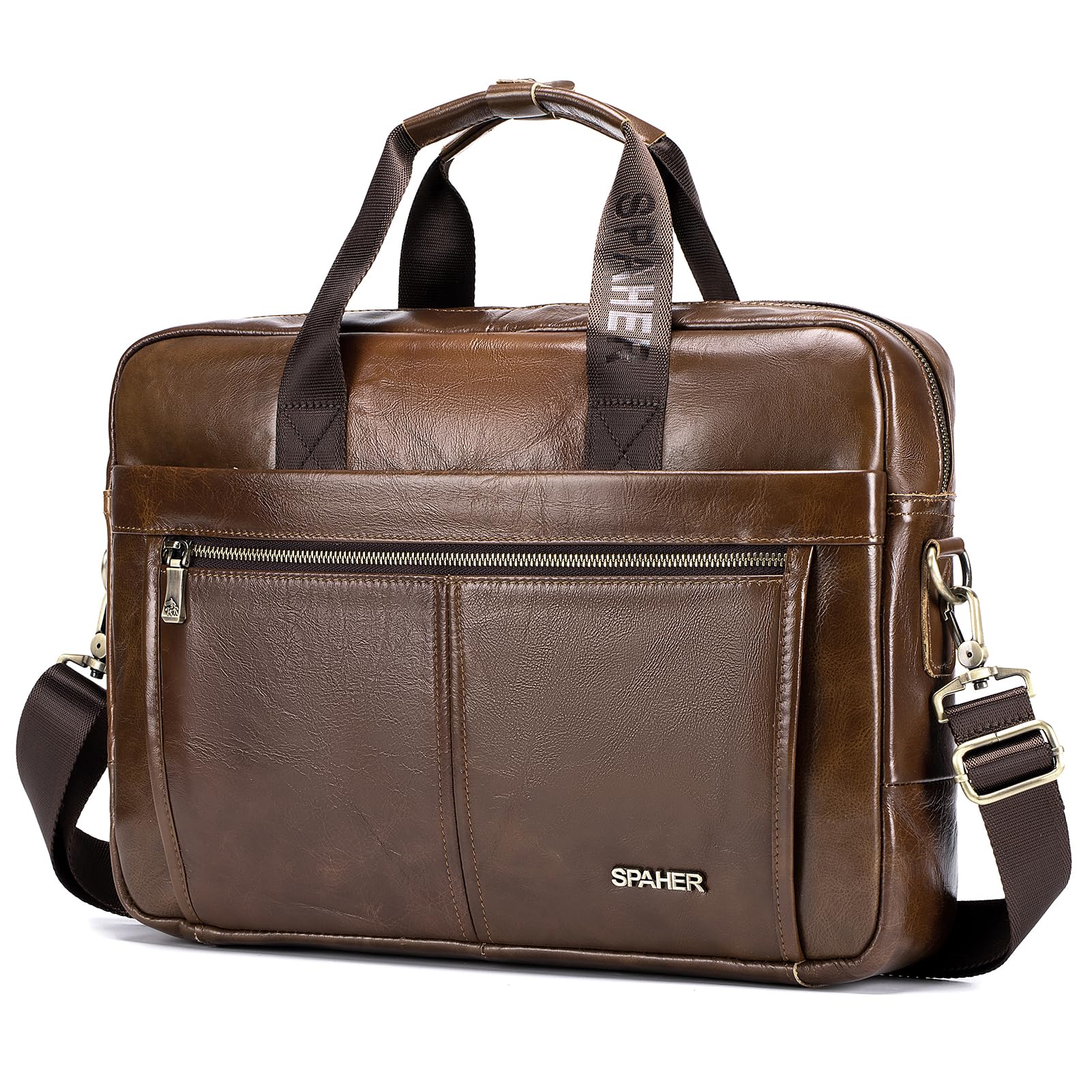 SPAHER Maletín Portátil 15.6 Pulgadas Cuero Hombre Portadocumentos Ordenador de Trabajo Regalo