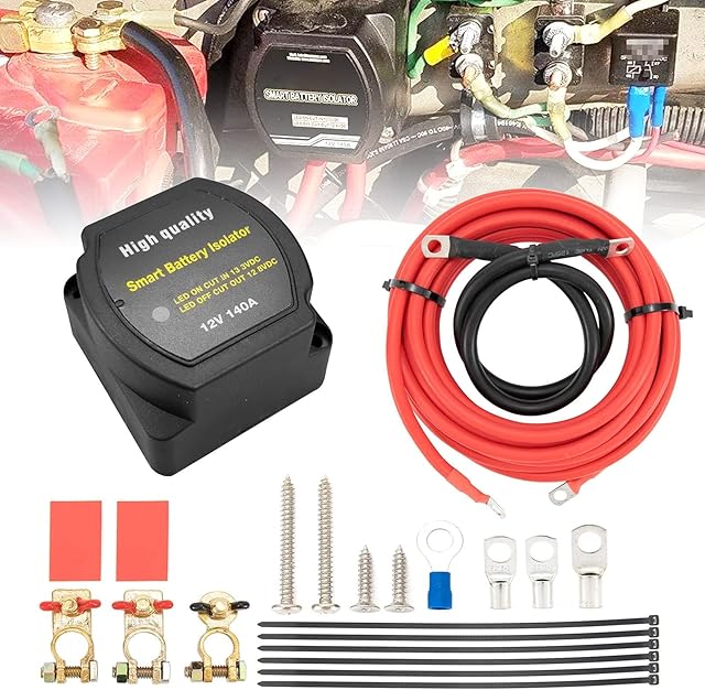 Dual Battery Isolator Kit 6mtr 12V 140Amp, Voltage Sensitive Relay VSR,Compatible with RV Marine Car Vehicles Truck Caravan Off-road Camper YachtNot Fit for lithium batteries