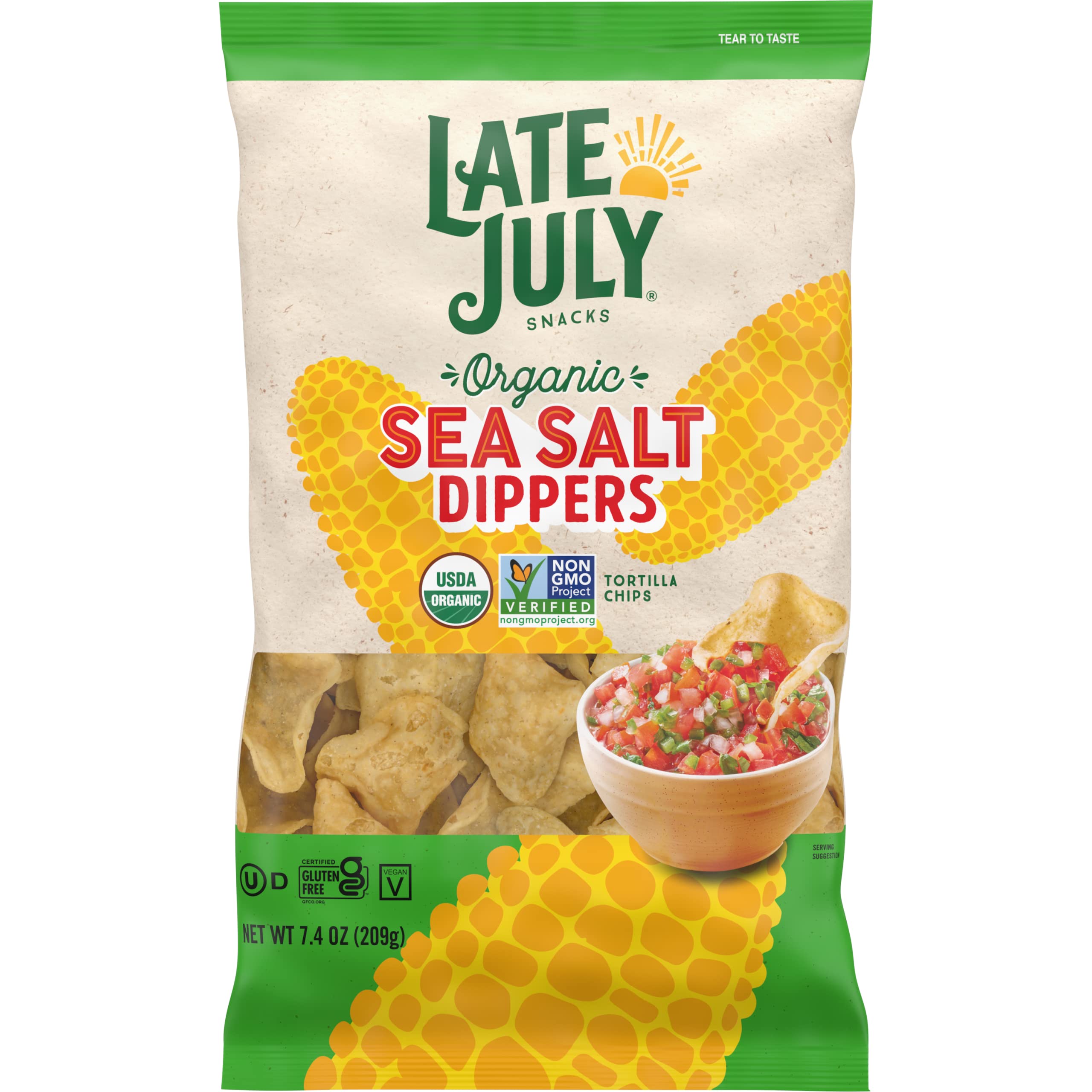 Late July Snacks, Dippers, Organic White Corn Tortilla Chips, 7.4-oz. Bag (Pack of 9)USDA Organic