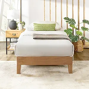 Mellow Naturalista Grand - 12 Inch Solid Wood Platform Bed with Wooden Slats - No Box Spring Needed - Twin (Natural Pine)