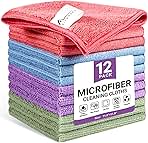 Microfiber Cleaning Cloth, 12 Pack Assorted Color Cleaning Rags for Housekeeping, Colorful Reusable Microfiber Towels for Car, Kitchen, Bathroom and Household Cleaning Supplies, 11.8