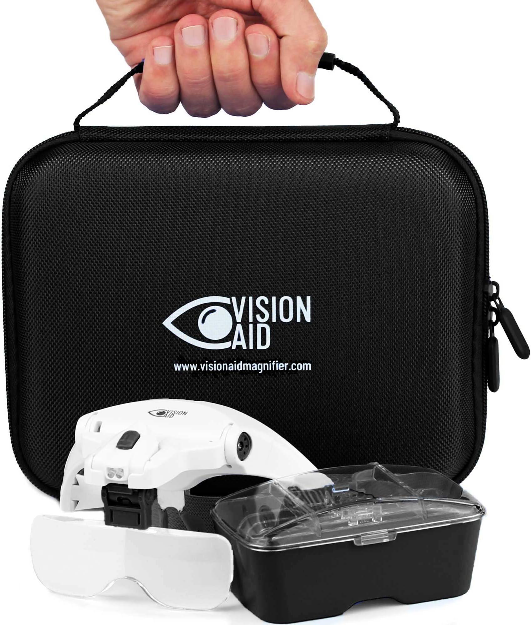 Vision Aid Magnifying Glasses with Light for Close Work, Headband Illuminated Hands Free Magnifier with Storage Case for Coins Macular Degeneration Miniatures (requires 3 AAA batteries)