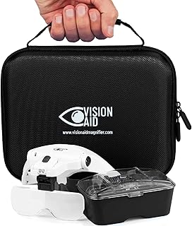 Vision Aid Magnifying Glasses with Light for Close Work, Headband Illuminated Hands Free Magnifier with Storage Case for Coins Macular Degeneration Miniatures (requires 3 AAA batteries)