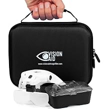 Vision Aid Magnifying Glasses with Light for Close Work, Headband Illuminated Hands Free Magnifier with Storage Case for Coins Macular Degeneration Miniatures requires 3 AAA batteries