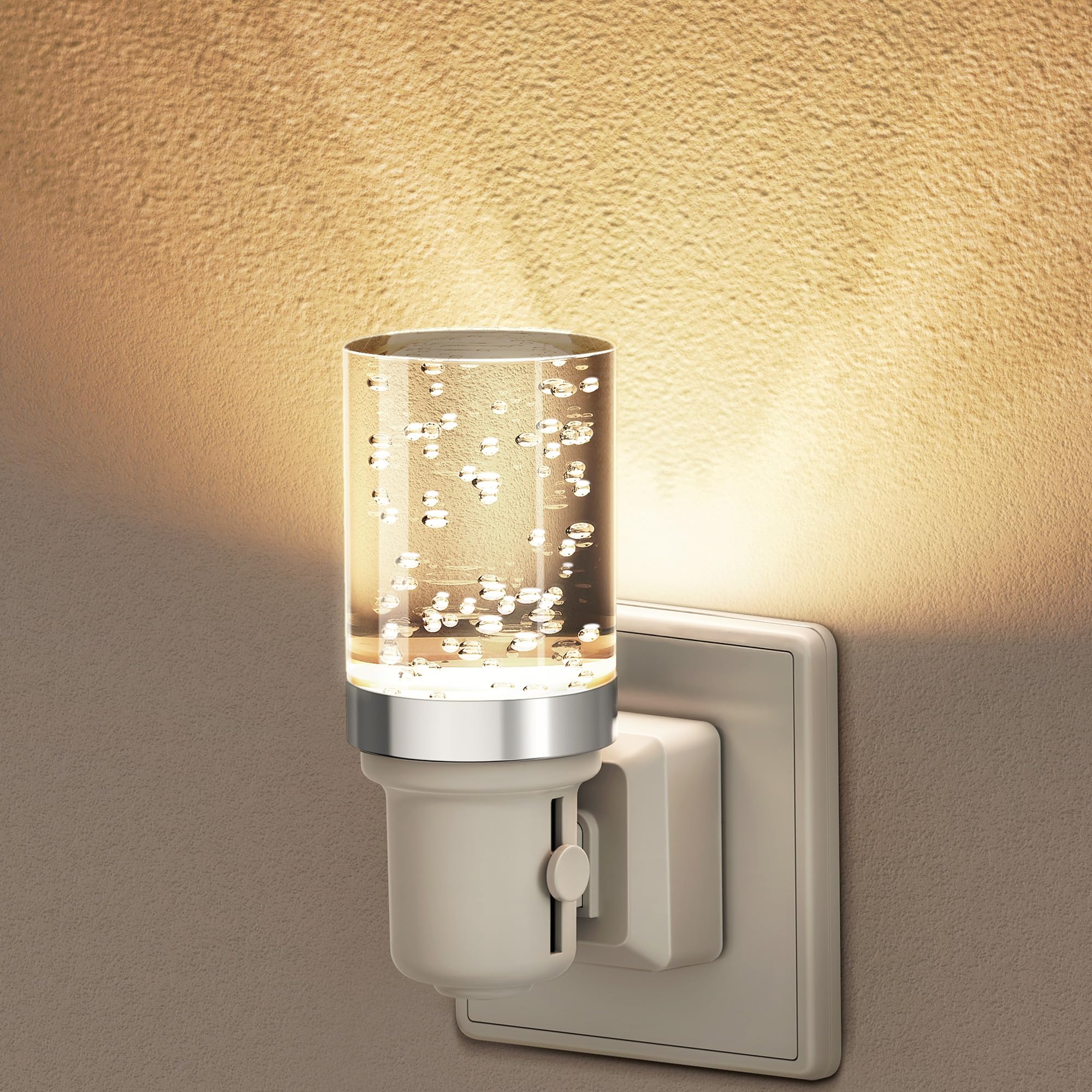 JandCase Nachtlicht Steckdose mit Dämmerungssensor, 1 Stück Nachtlicht Kinder, 3000K Warmweiß, Einstellbare Helligkeit 0-100LM, LED Steckdosenlicht für Flur Treppe Schlafzimmer Küche Badezimmer Silber
