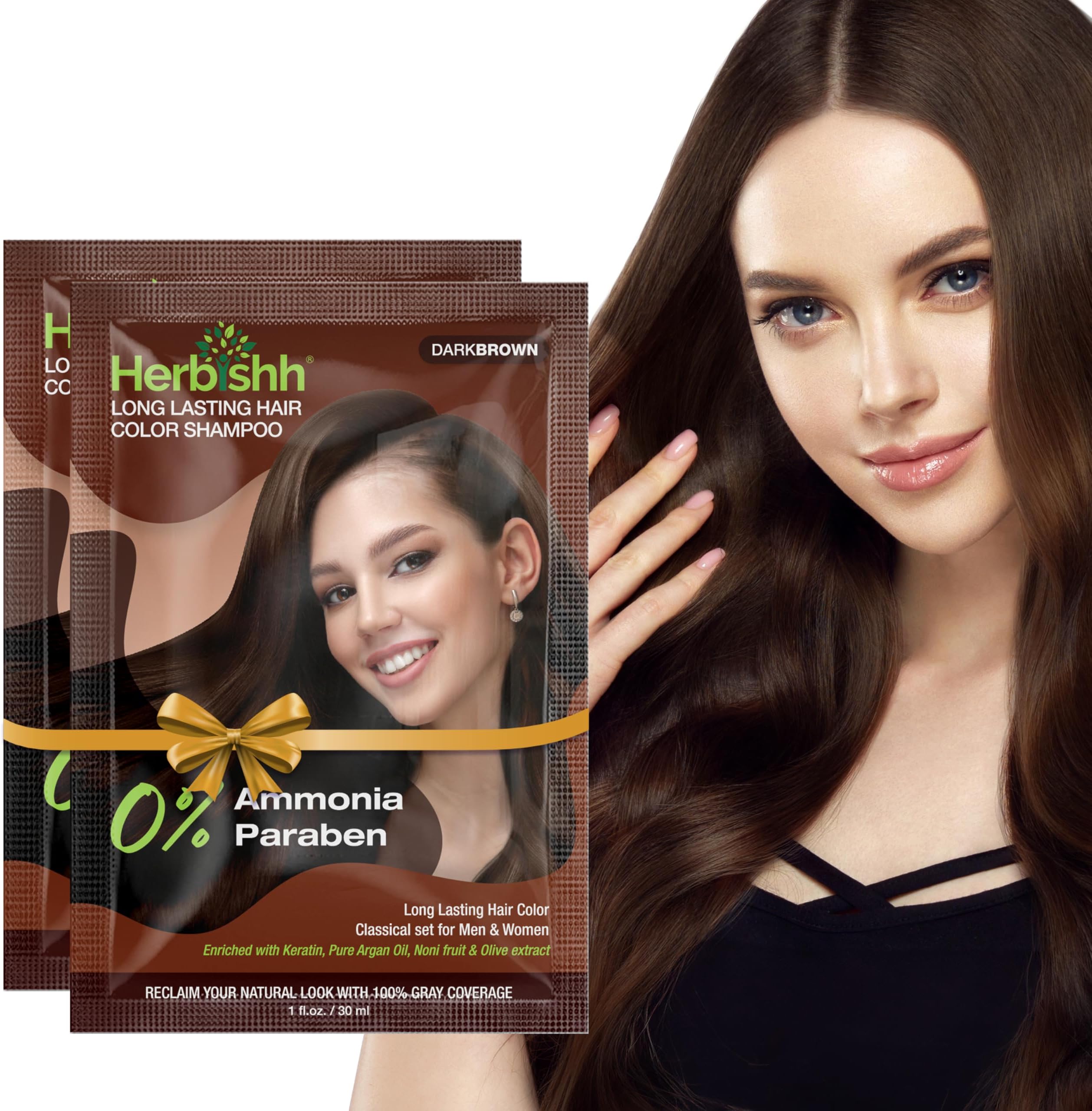 Dark Brown Color Shampoo for Gray Hair, Hair Dye Shampoo 3 in 1, 100% Grey Coverage for Men & Women, Long-lasting & Travel-friendly, Ammonia-free, 30 ml (Pack of 2)