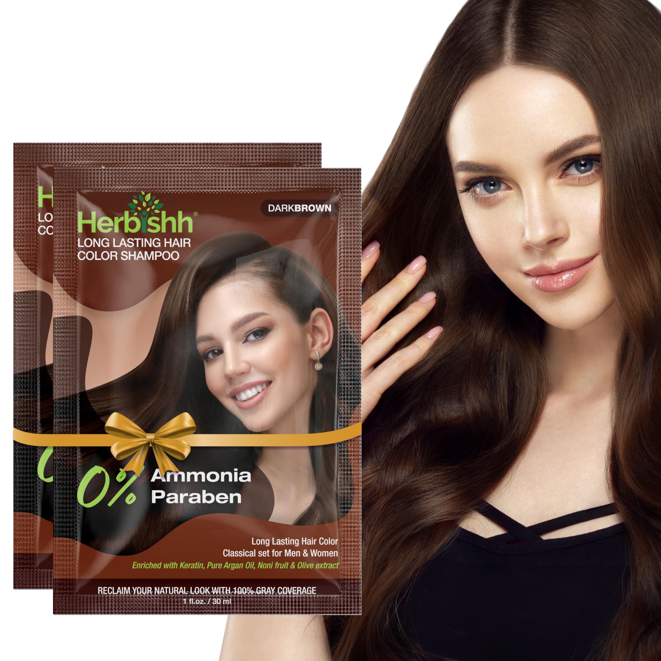 Dark Brown Color Shampoo for Gray Hair, Hair Dye Shampoo 3 in 1, 100% Grey Coverage for Men & Women, Long-lasting & Travel-friendly, Ammonia-free, 30 ml (Pack of 2)