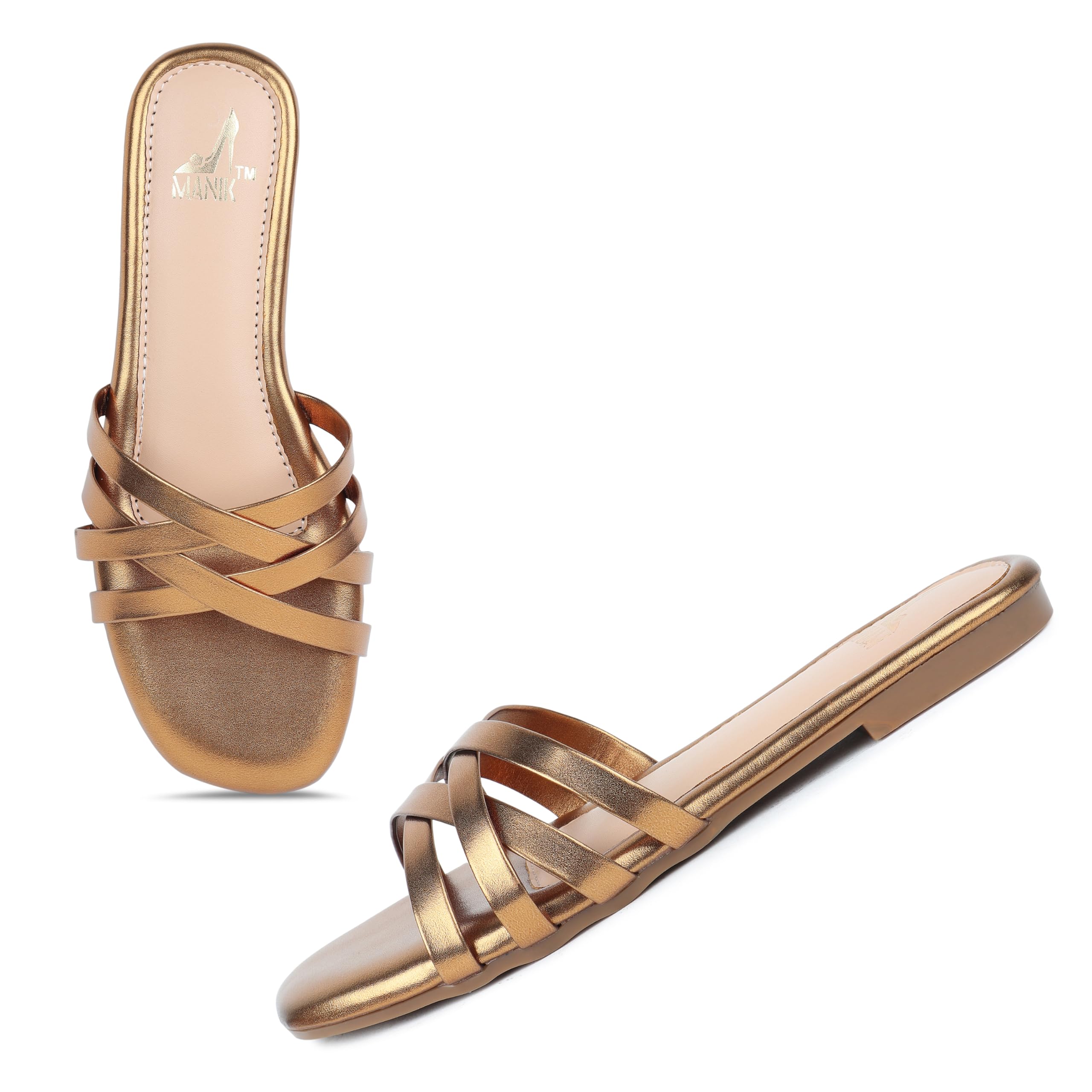 MANIK Womens Crisscross Copper Coloured Double Cushioned Slide Flat Sandals, Copper, 41 (B0D8ZSV1RD) Amazon Price History, Amazon Price Tracker