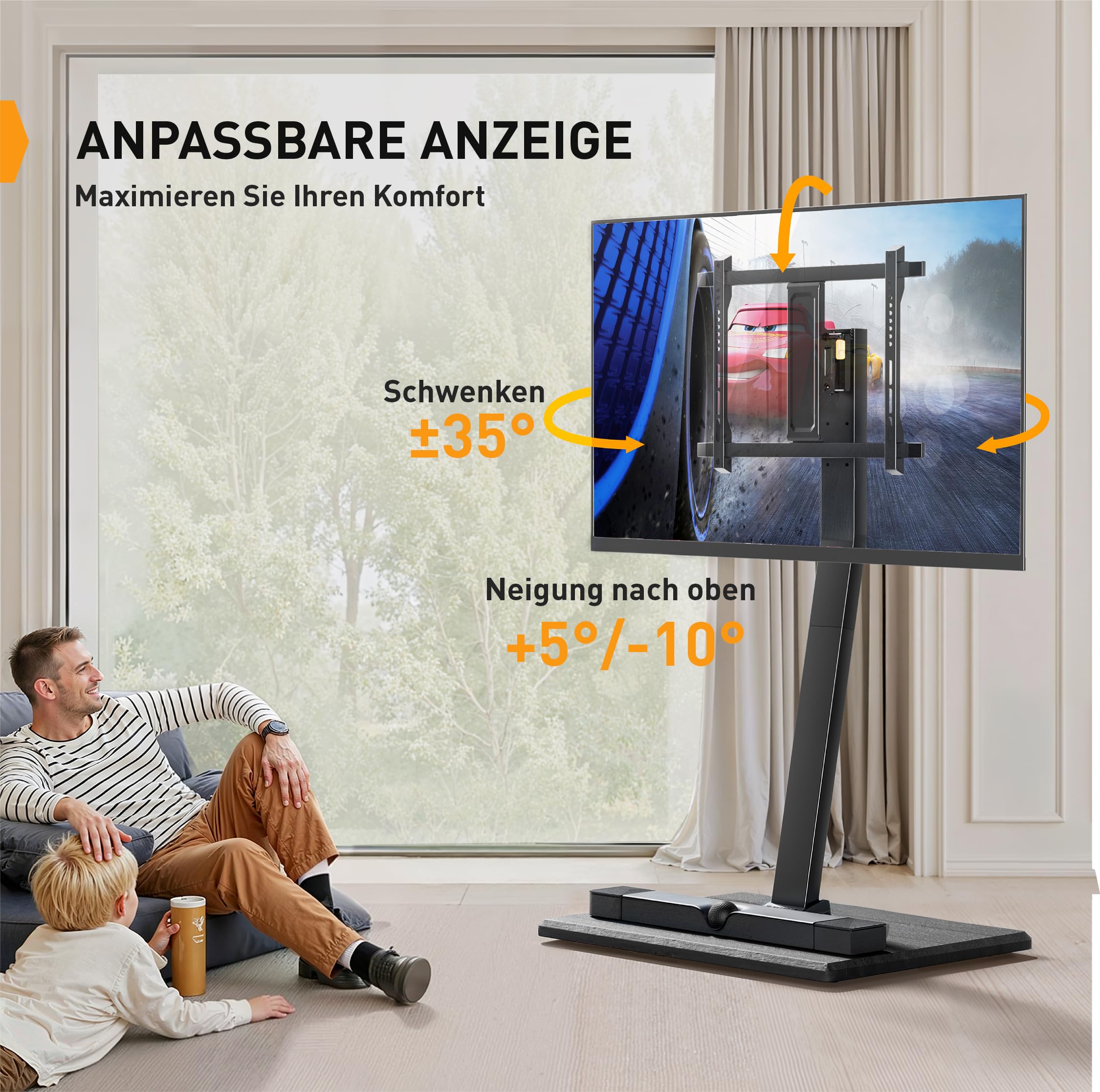 Perlegear Supporto TV da Terra Mobile con Ruote Nascoste, Carrello Inclinabile e Girevole per Schermi 30-70 Pollici fino a 40 kg, VESA 400x400 mm