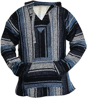 Del Mex Mexicaanse Baja Hoodie Hippie Surf Poncho Trui Sweatshirt Trui Jerga, Blauw/Grijs, XXL