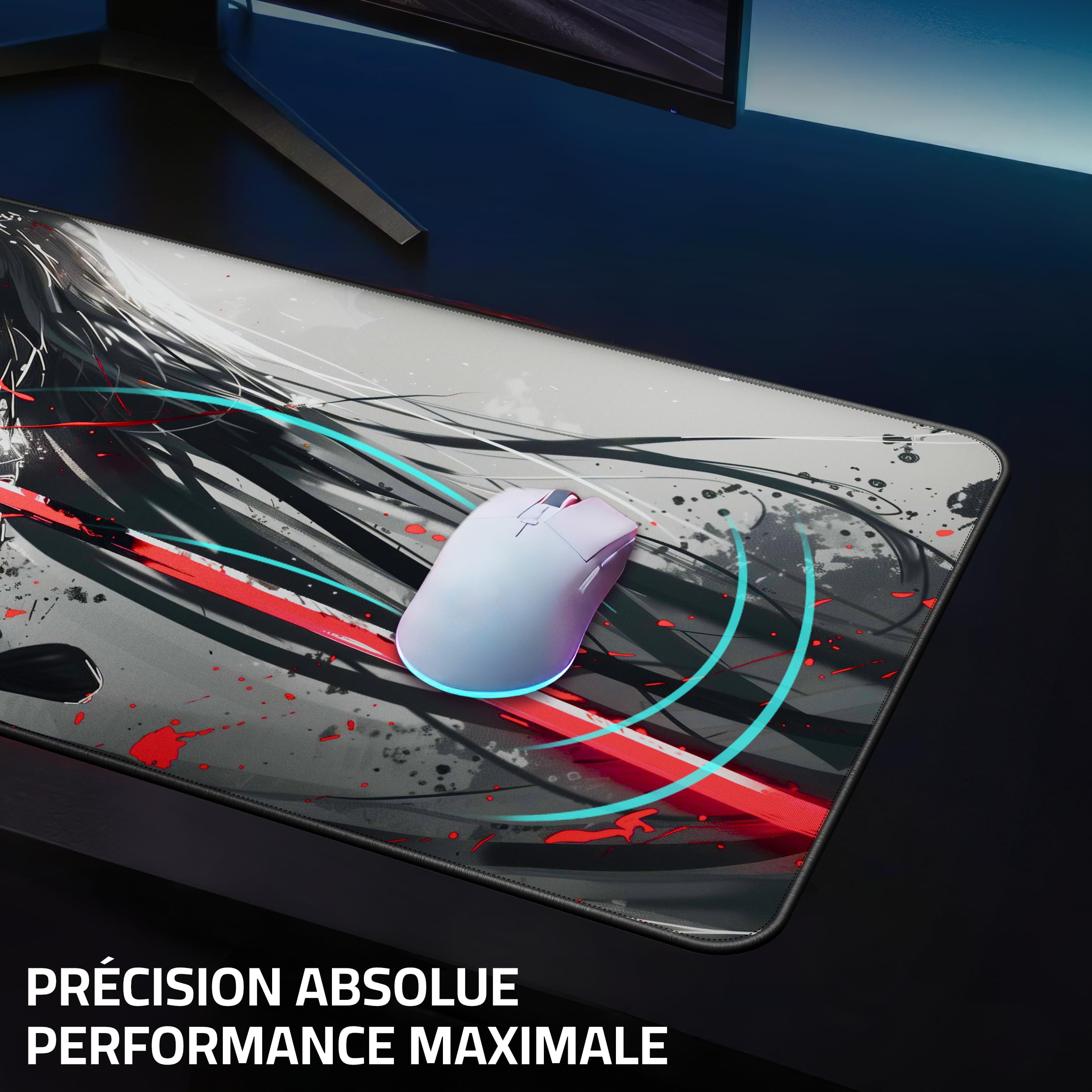 Tapis de Souris Gamer Anime XXL 900x400 mm - Bords Cousus & Surface imperméable - Design XL pour Bureau - Grand Accessoire Clavier Gaming Setup & PC